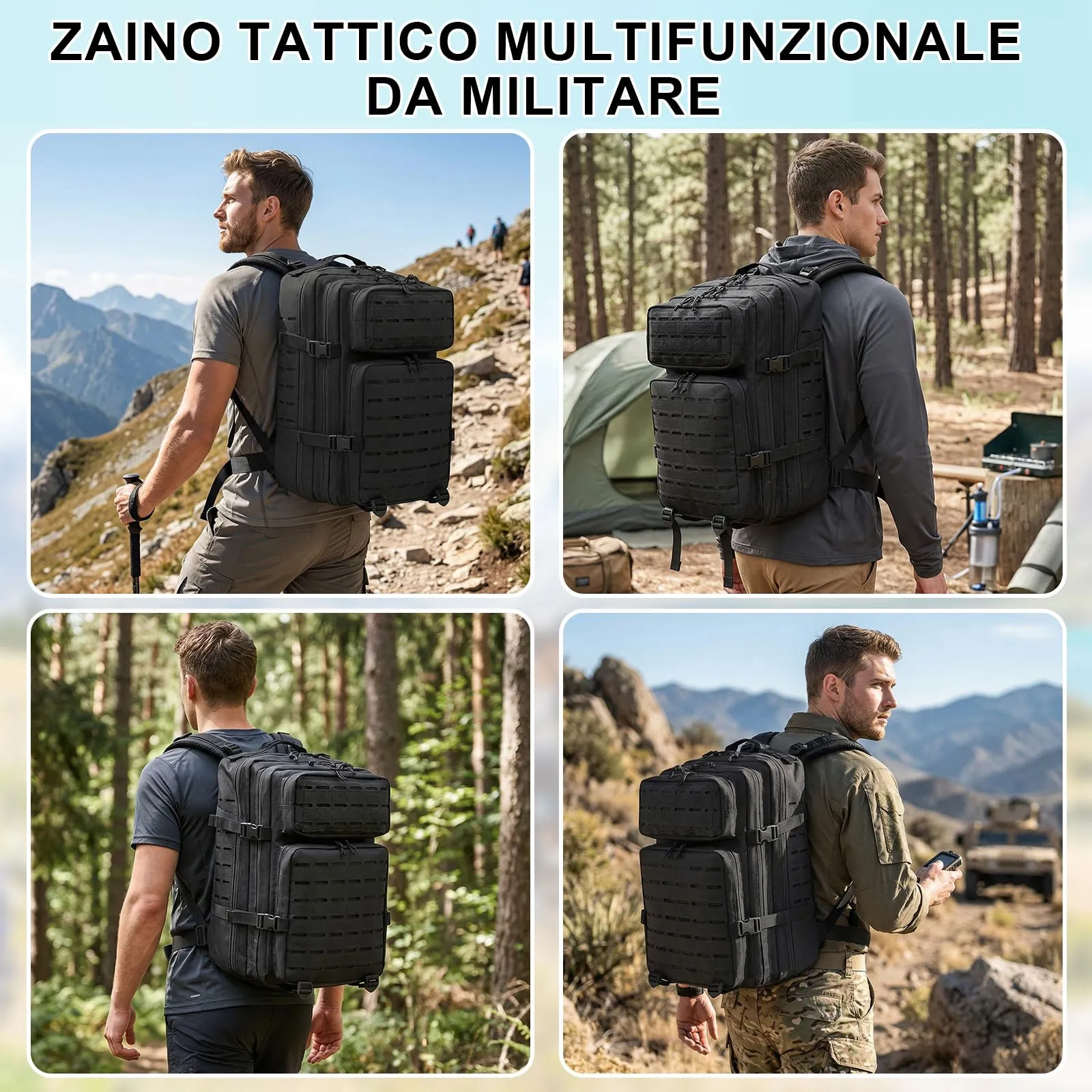 SHANNA Zaino Tattico Militare 45 Litri Impermeabile, Zaino Assault 3 Giorni Molle per Escursionismo, Viaggio, Campeggio e Trekking - immagine 6