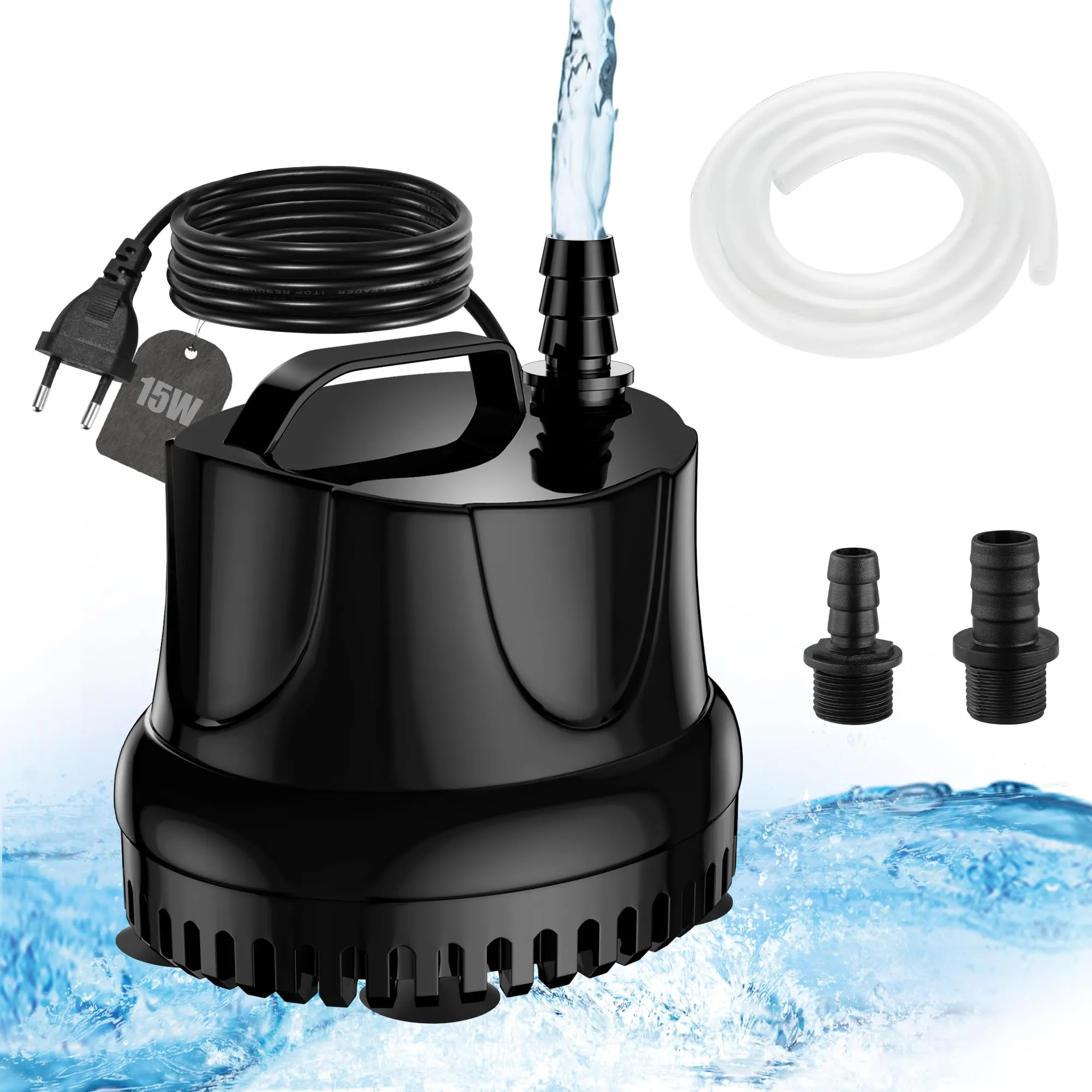 Lnicez Pompa ad Acqua Sommergibile 15W 800L/H per Acquario, Laghetto e Fontana con Tubo 1m e 2 Ugelli - immagine 1
