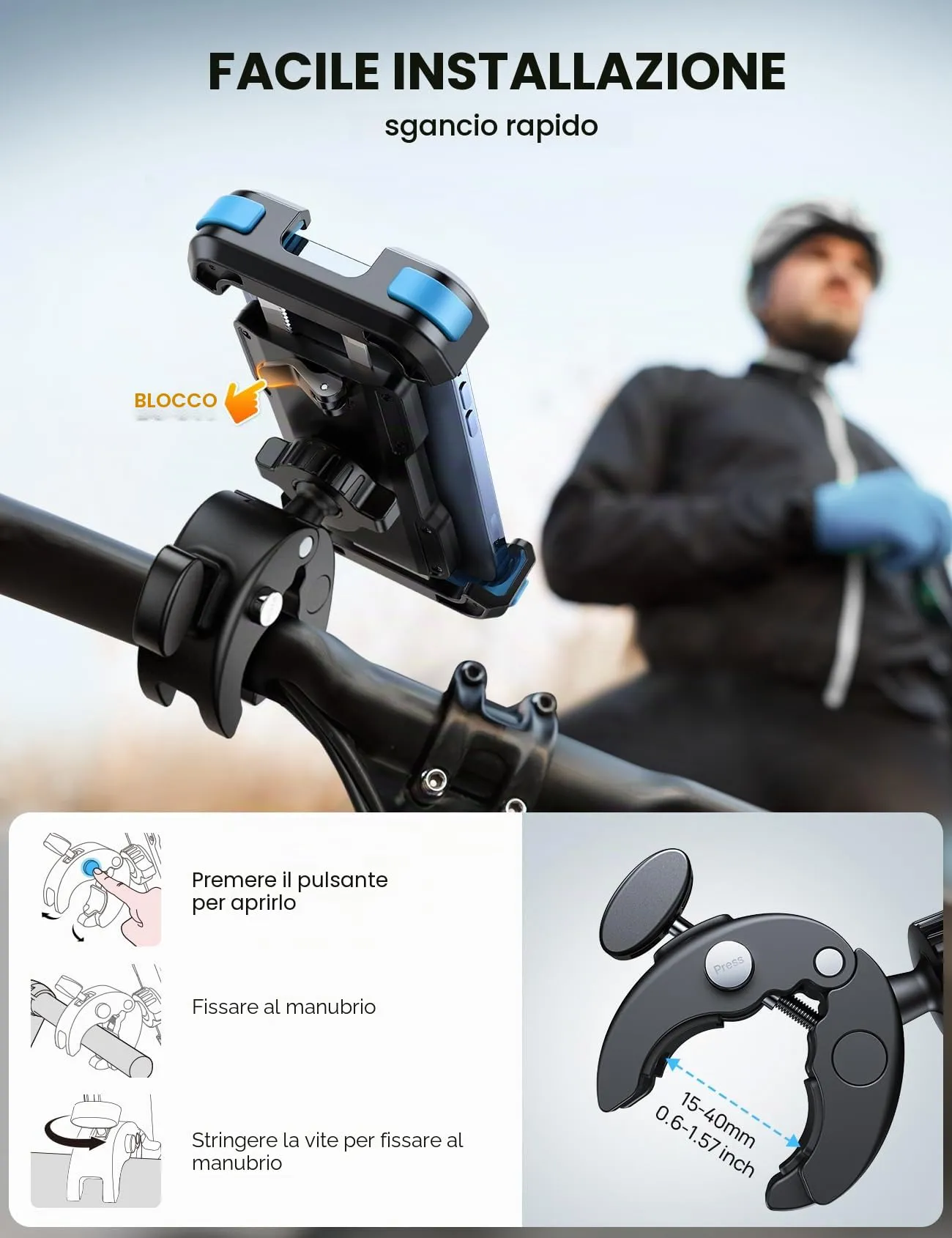Lamicall Supporto Telefono per Bicicletta e Moto, 4.7-6.8 pollici, Blu - immagine 4