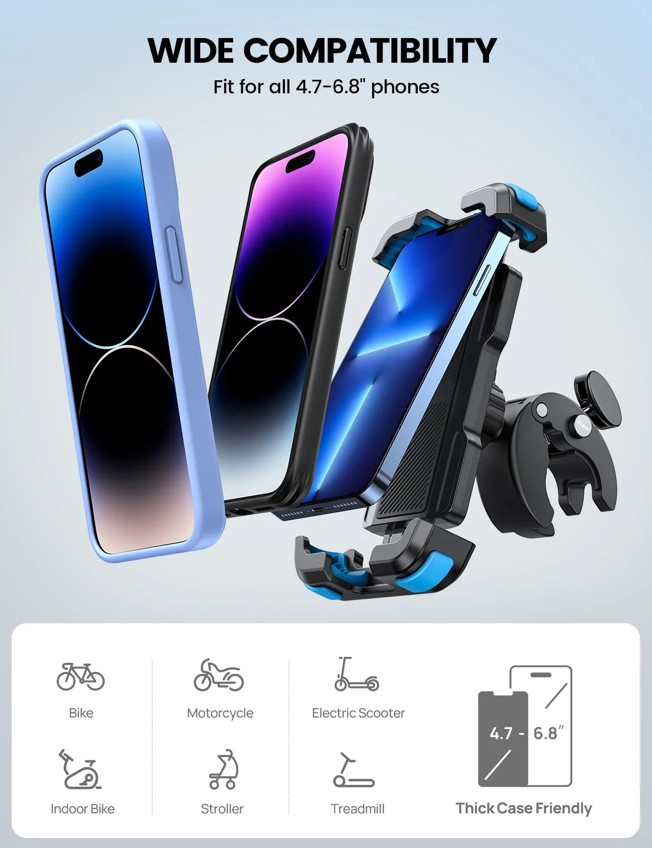 Lamicall Supporto Telefono per Bicicletta e Moto, 4.7-6.8 pollici, Blu - immagine 5