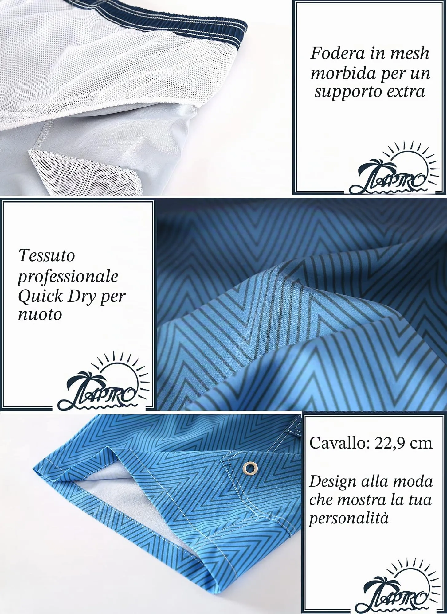 APTRO Pantaloncini da Bagno Uomo Stampa Hawaiana Blu Gradiente MK055 S - immagine 4