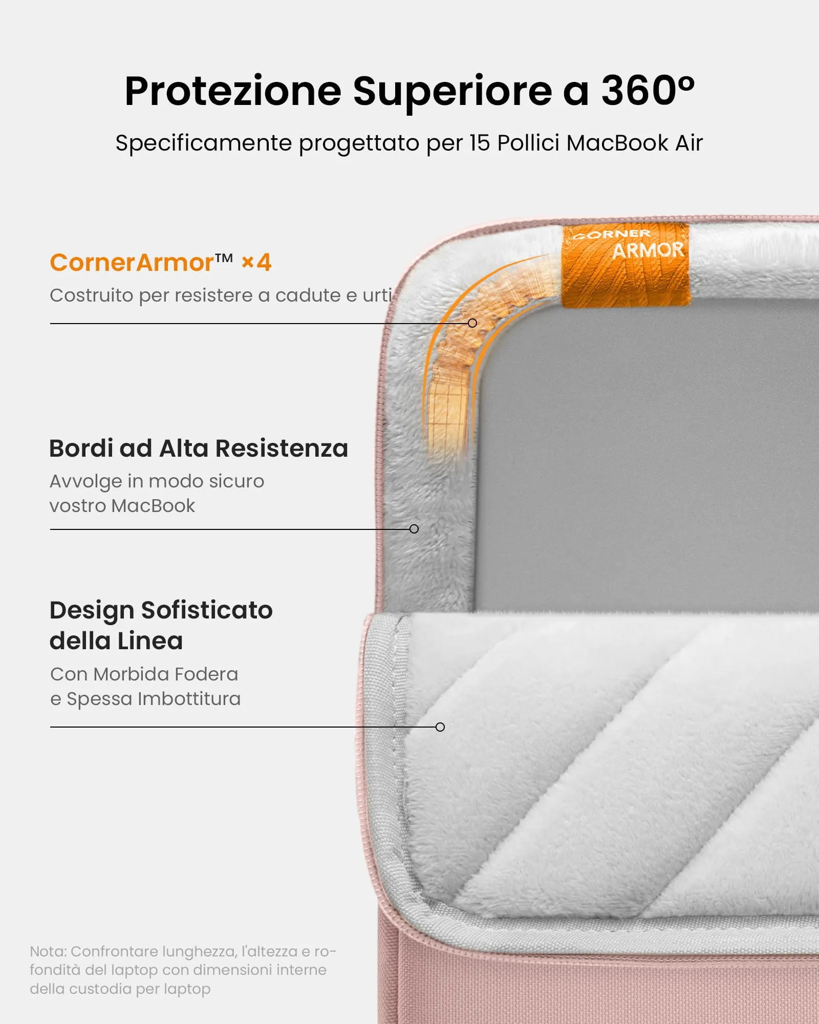 tomtoc 360° Laptop Sleeve per MacBook Air 15 Pollici M5/M4/M3/M2 - immagine 4