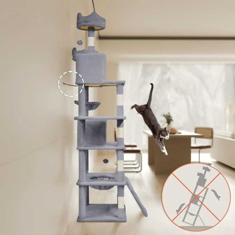 VOUNOT Castello per Gatti XXL con Tiragraffi, 215cm, Grigio - immagine 7