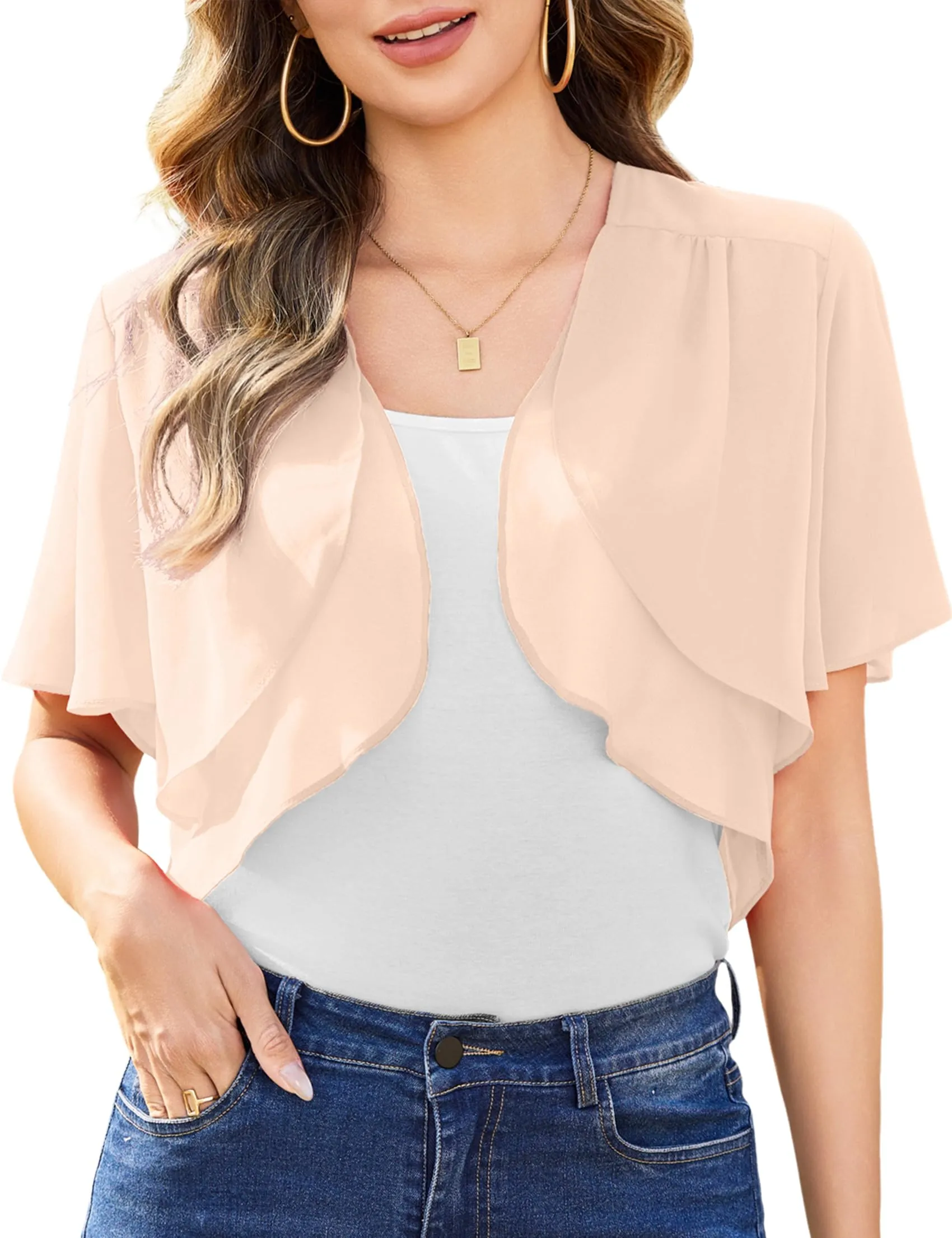 Aottori Coprispalle Donna in Chiffon, Albicocca, M - immagine 1