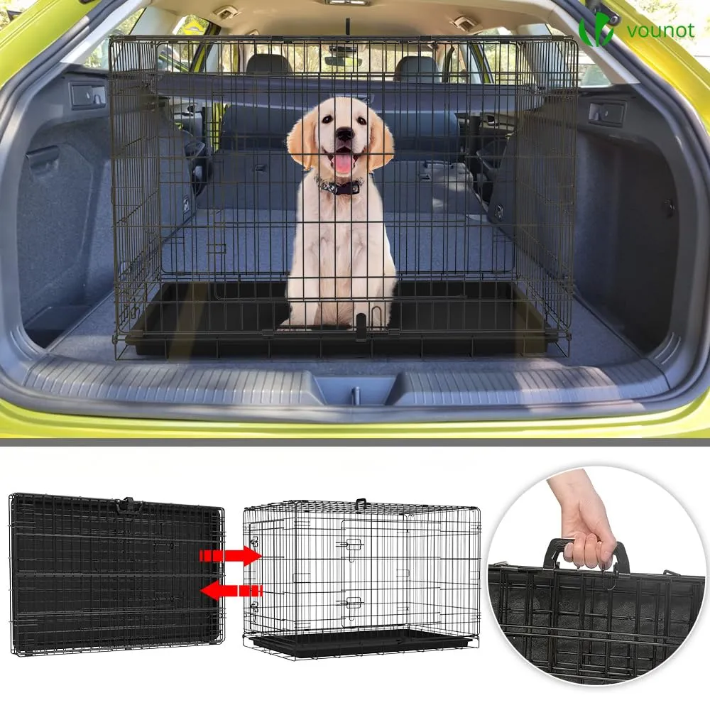 VOUNOT Gabbia per Cani Pieghevole in Metallo con 2 Porte e Vassoio Rimovibile, 107x70x78cm, Nero - immagine 7
