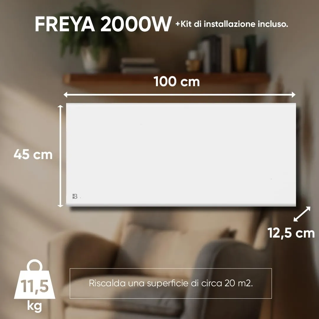 Bestherm Freya Radiatore Elettrico a Inerzia Secca 2000W Orizzontale Bianco - immagine 4