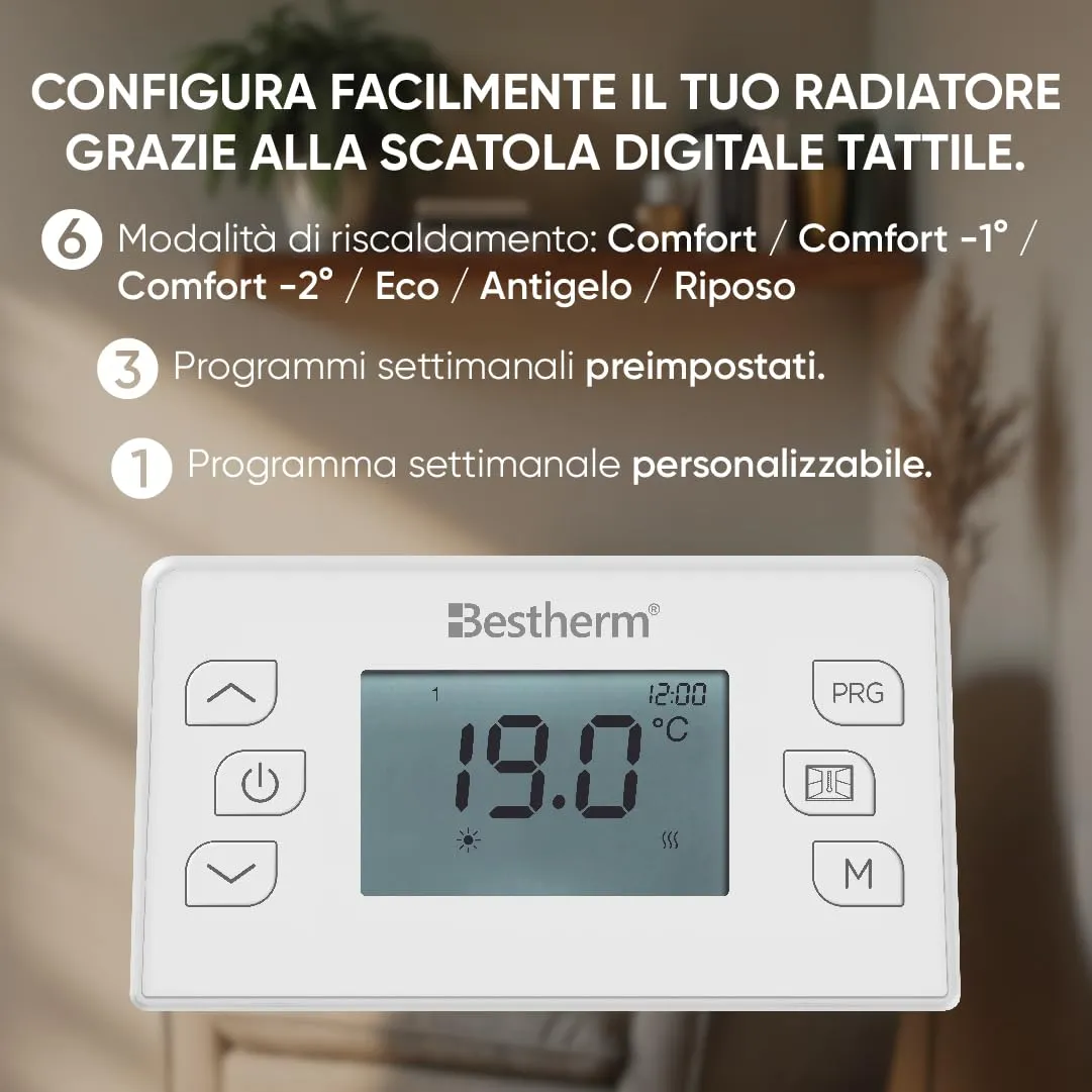 Bestherm Freya Radiatore Elettrico a Inerzia Secca 2000W Orizzontale Bianco - immagine 5