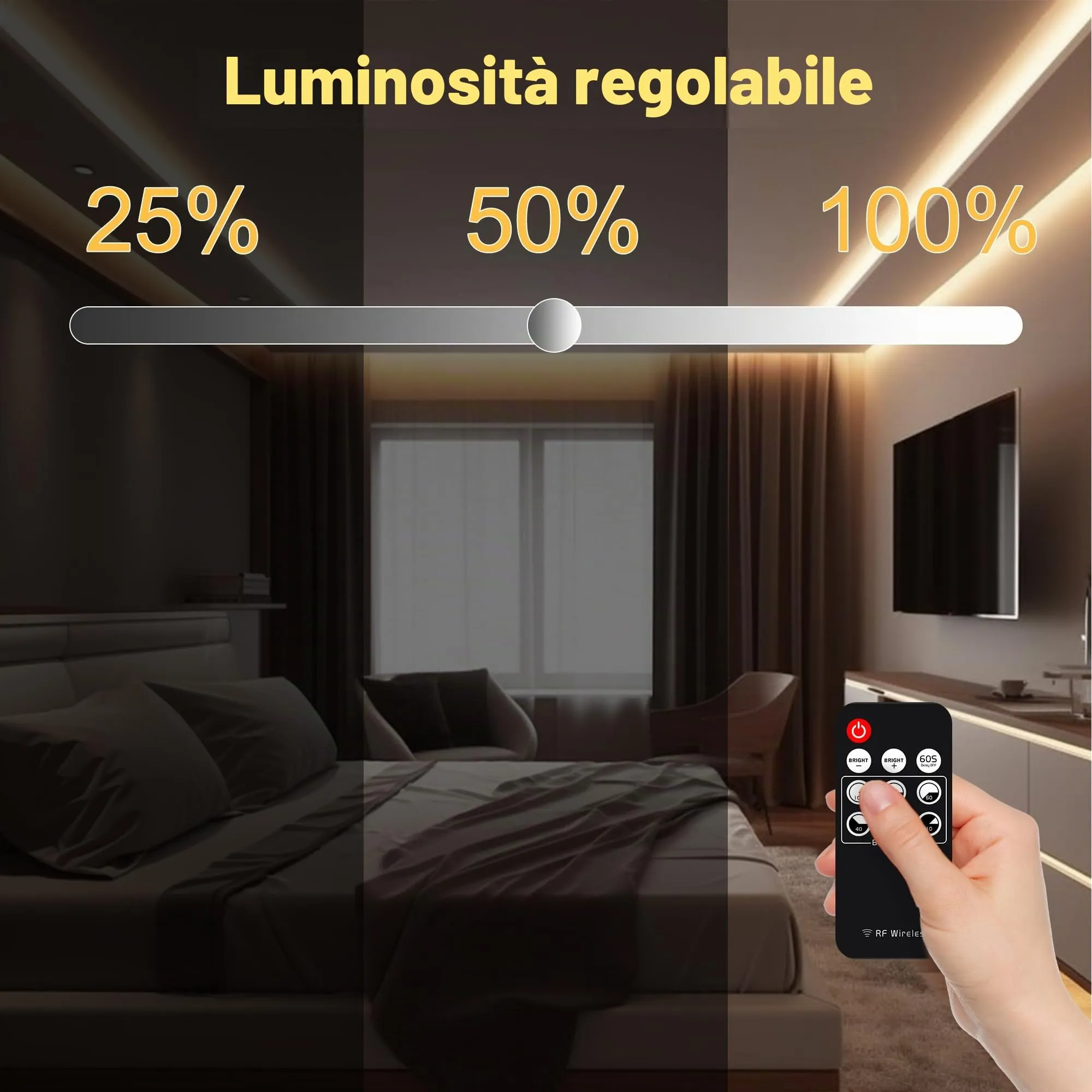 AXMOTUT Striscia LED COB 3 metri 24V Bianco Caldo 2700K 320LEDs/m CRI90+, con Alimentatore e Telecomando RF - immagine 4