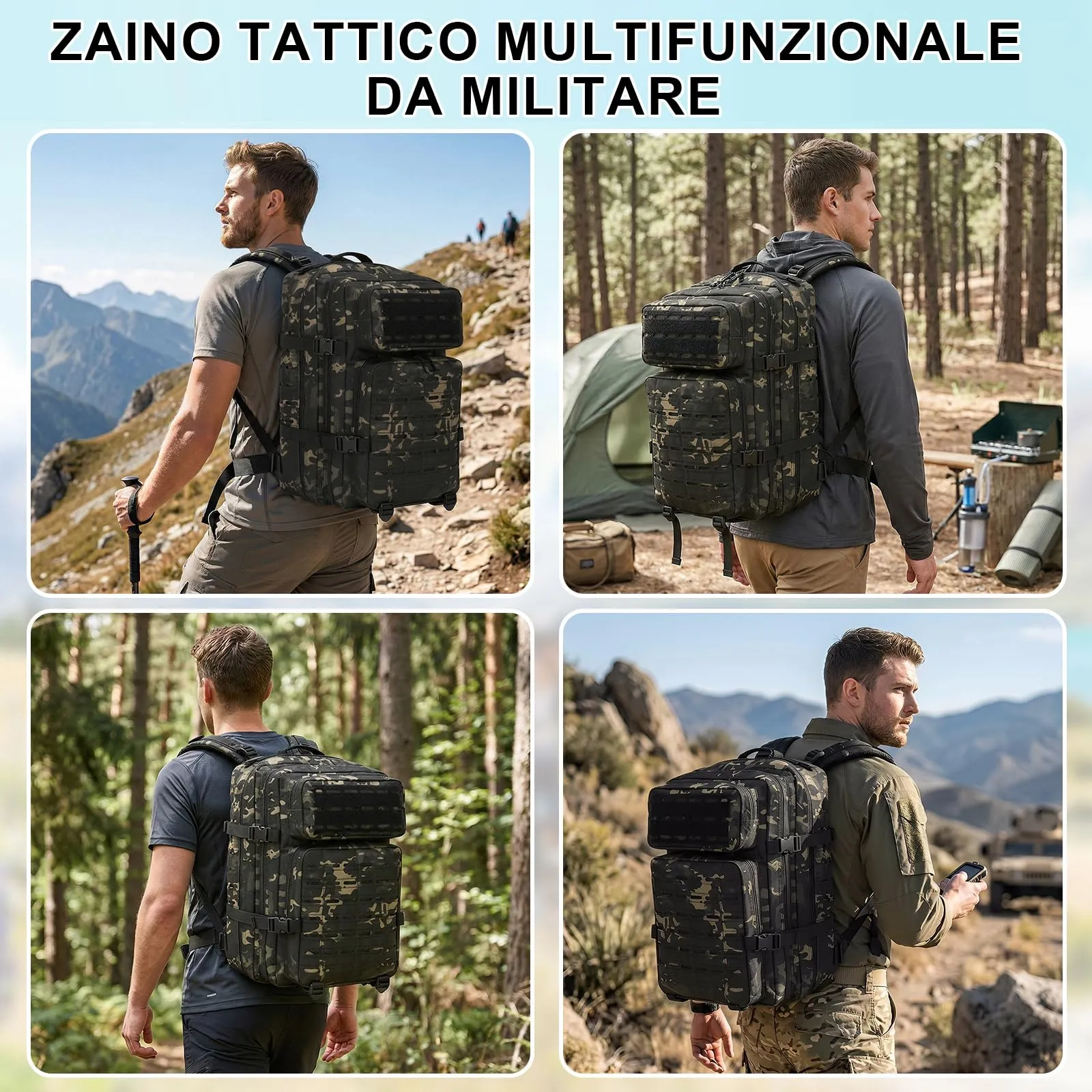 SHANNA Zaino Tattico Militare 45 Litri Impermeabile con Sistema Molle per Hiking, Campeggio e Trekking - immagine 7
