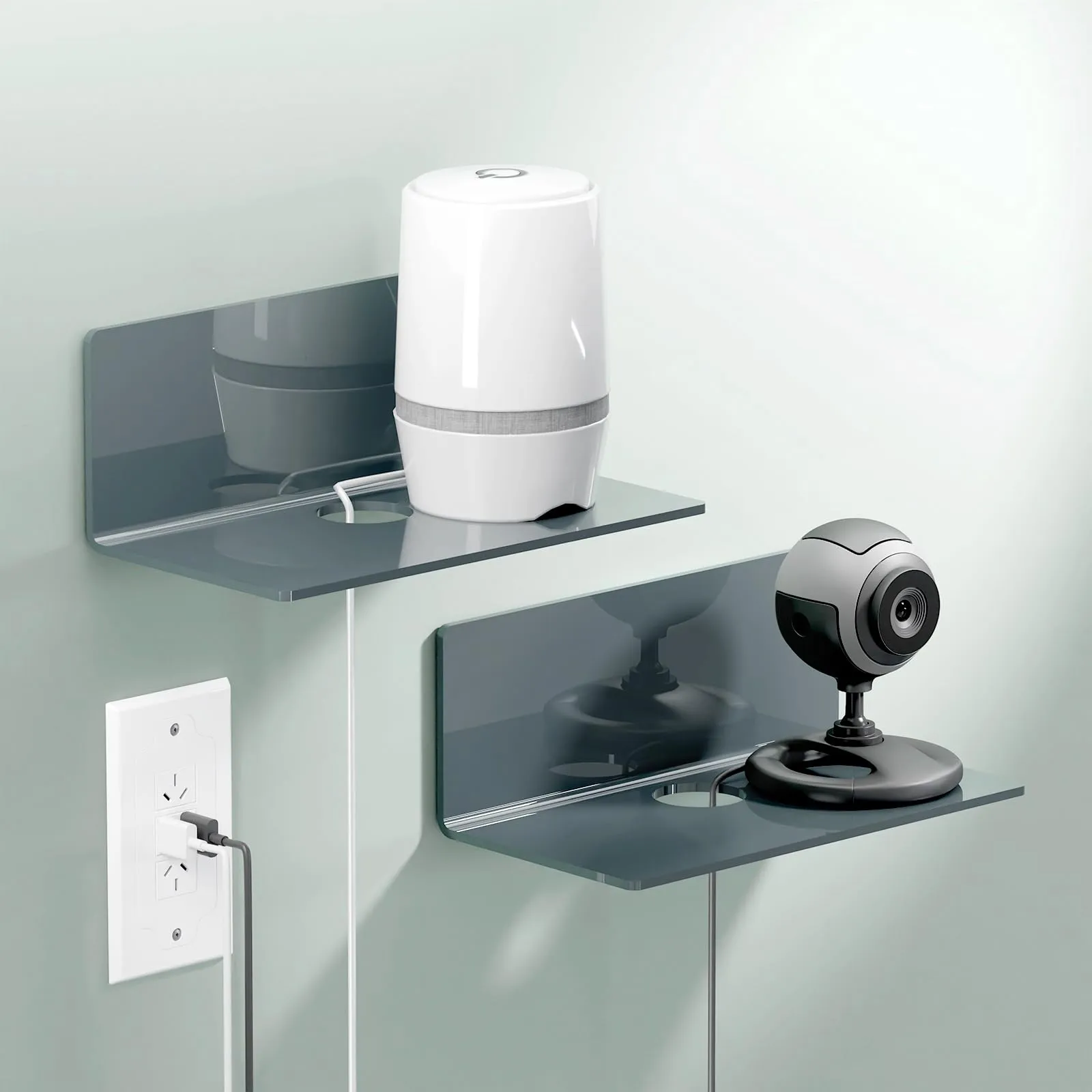 Toski Set di 2 mensole autoadesive da parete in acrilico, 23 cm, Grigio - immagine 1