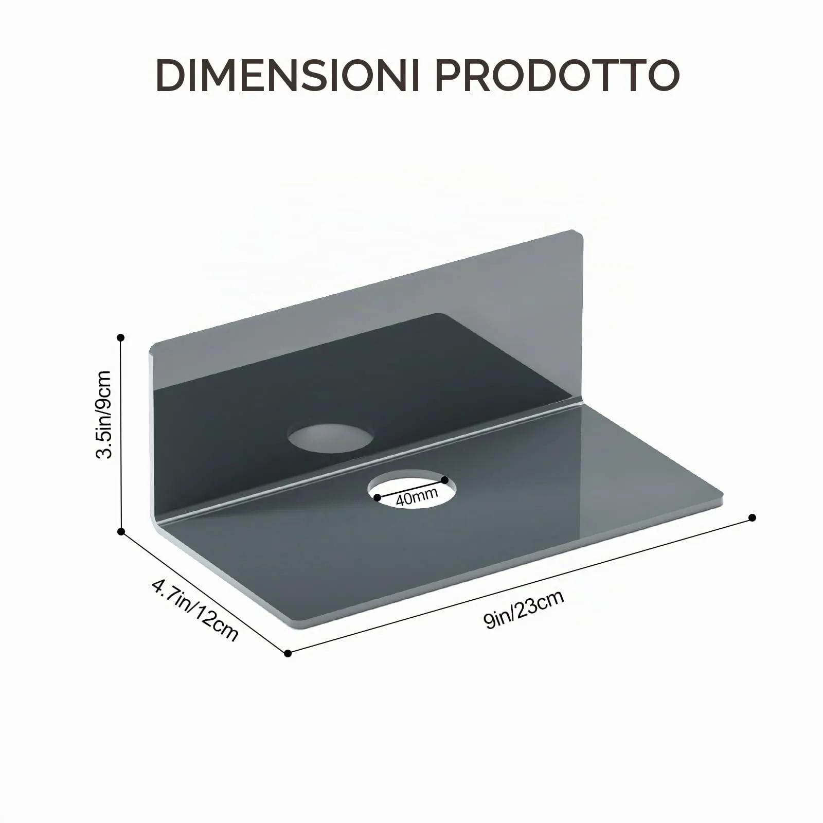 Toski Set di 2 mensole autoadesive da parete in acrilico, 23 cm, Grigio - immagine 2