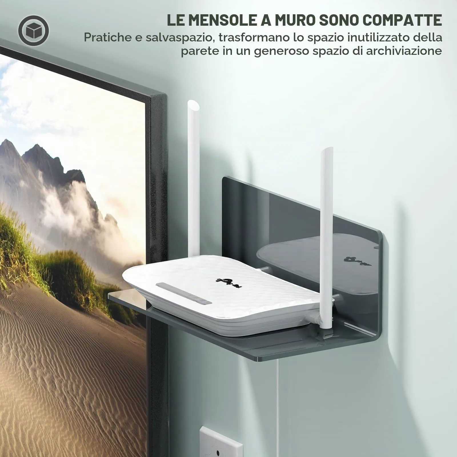 Toski Set di 2 mensole autoadesive da parete in acrilico, 23 cm, Grigio - immagine 5