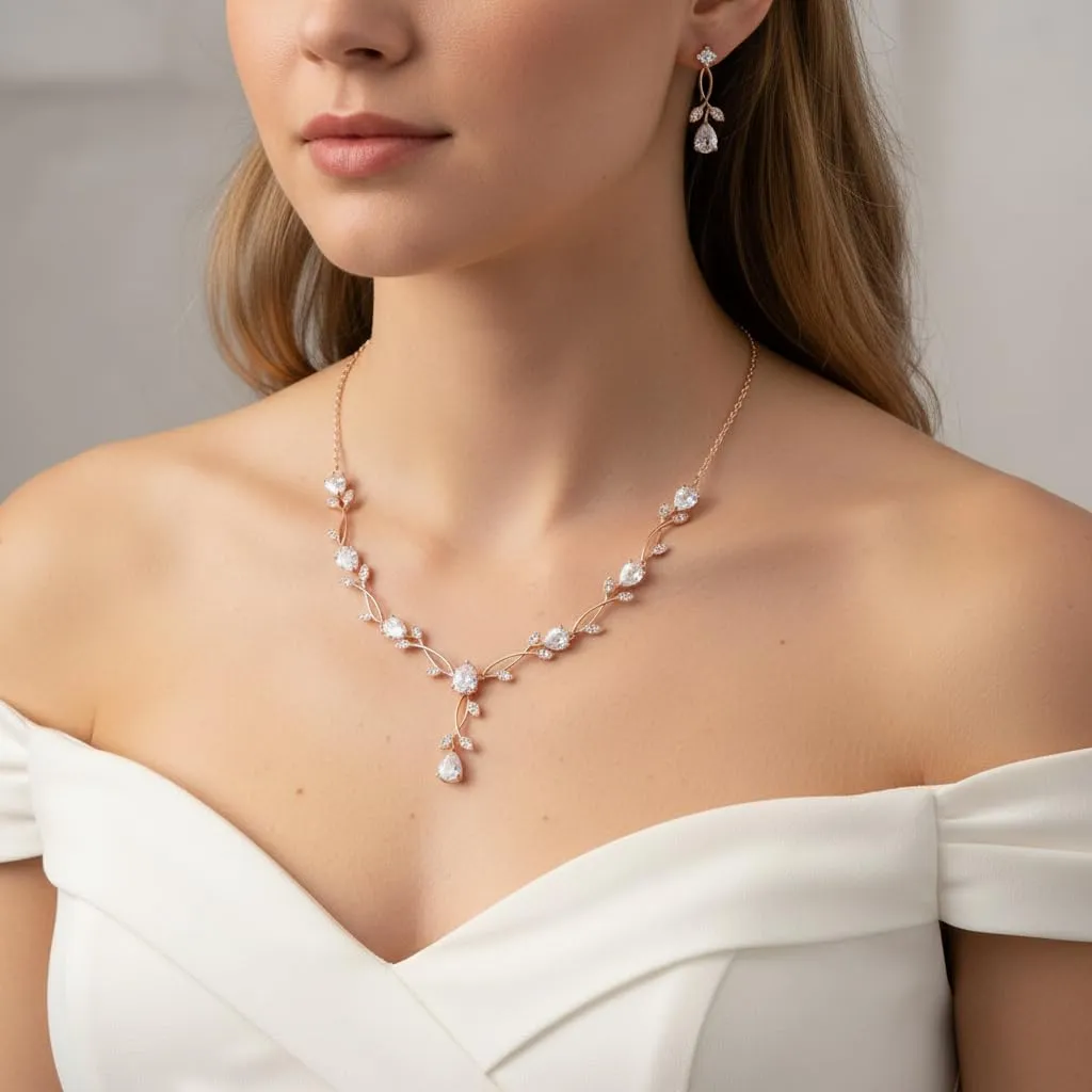 EVER FAITH Set di gioielli da sposa Teardrop Cubic Zirconia con collana, orecchini e bracciale - immagine 3