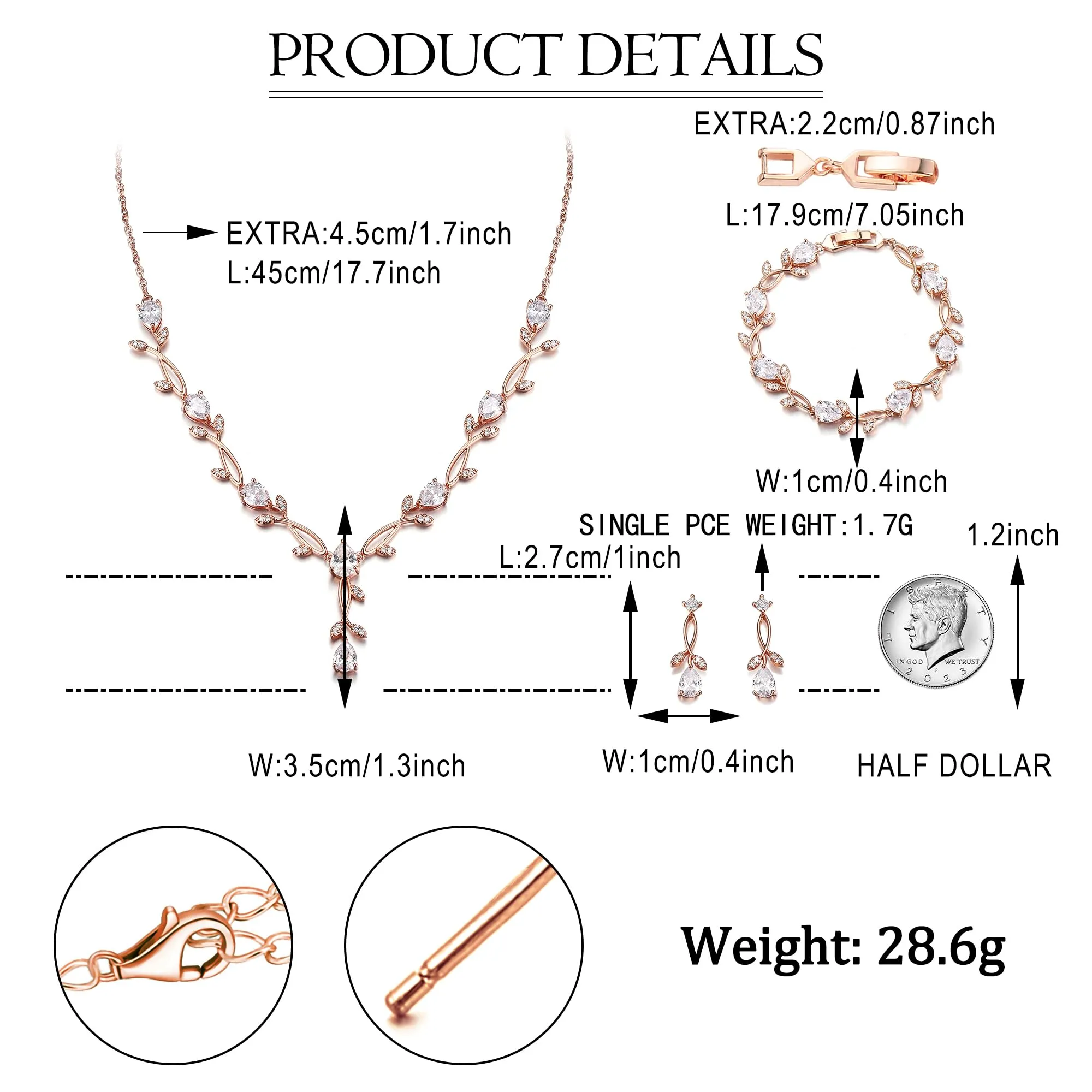 EVER FAITH Set di gioielli da sposa Teardrop Cubic Zirconia con collana, orecchini e bracciale - immagine 5