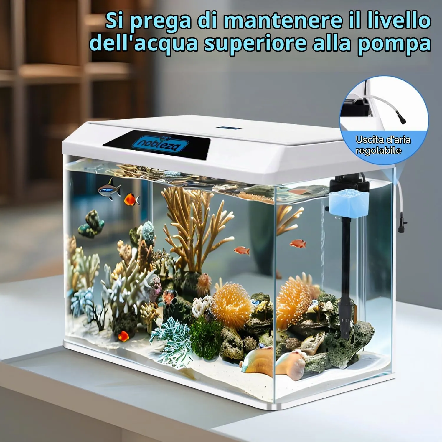 Nobleza Piccolo Acquario 54L con Illuminazione LED e Sistema di Filtraggio Integrato, Bianco - immagine 5