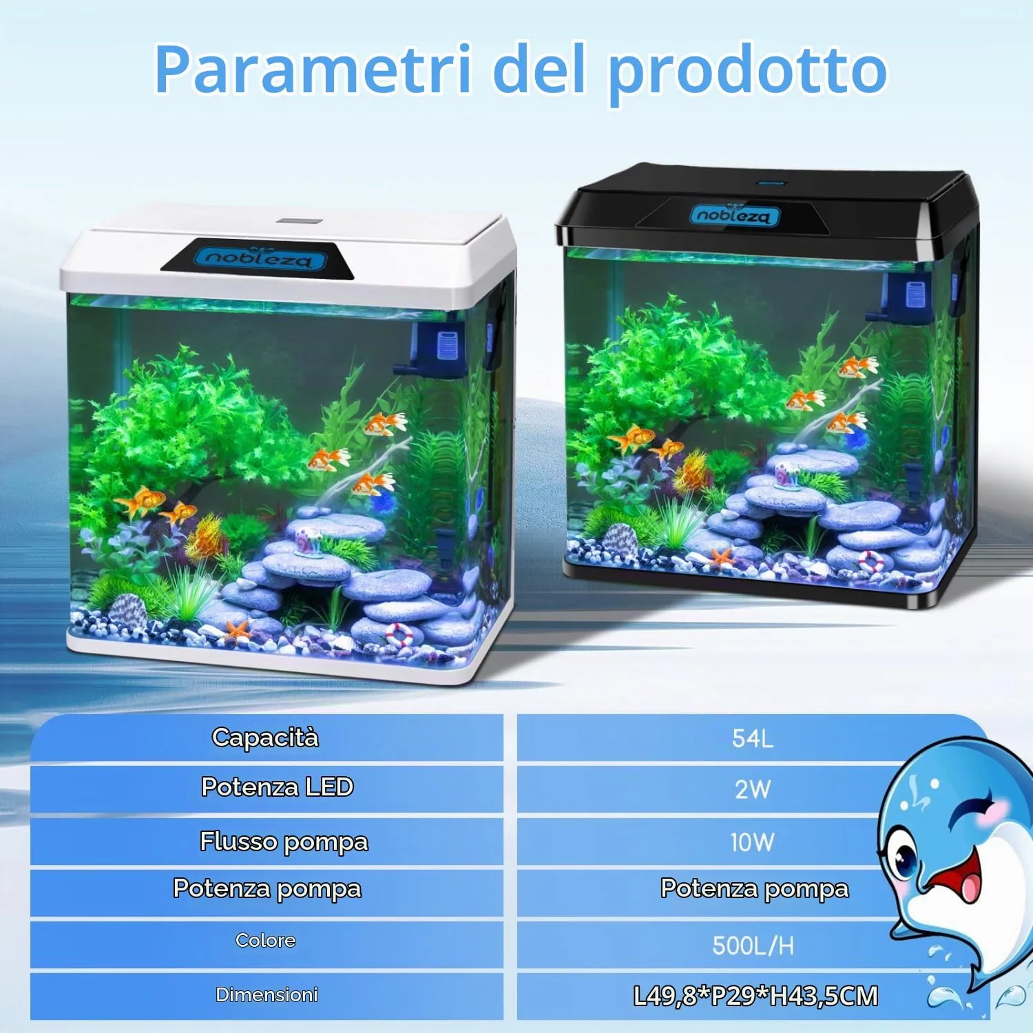 Nobleza Piccolo Acquario 54L con Illuminazione LED e Sistema di Filtraggio Integrato, Bianco - immagine 7