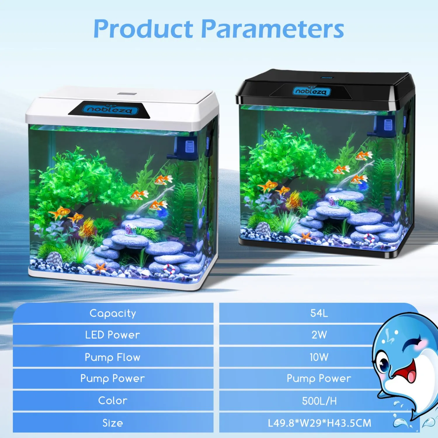 Nobleza Piccolo Acquario Completo 54L con Illuminazione a LED e Sistema di Filtraggio Integrato, Nero - immagine 7