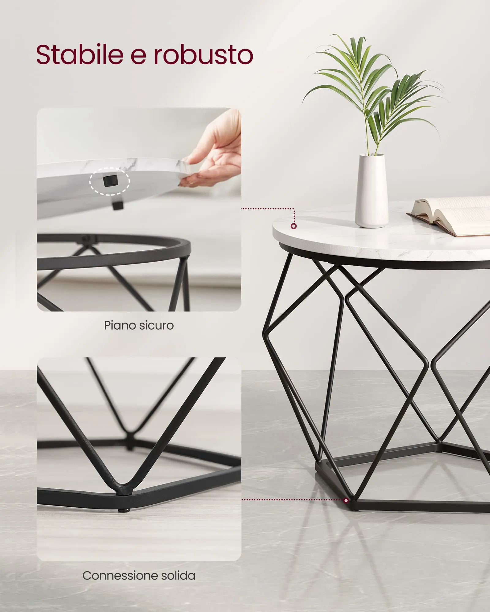 VASAGLE Set di 2 Tavolini da Caffè Rotondi ad Incastro Bianco e Nero LCT041W59 - immagine 8