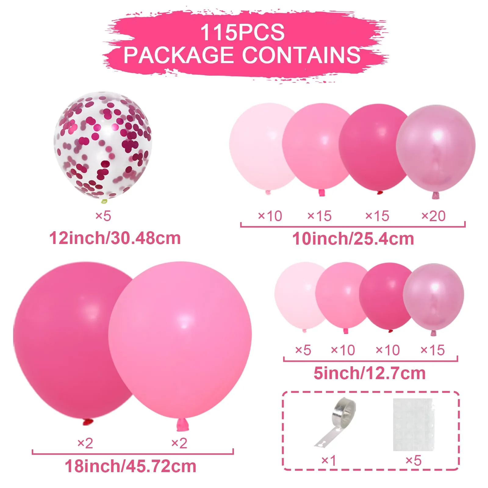 fairymaiden Kit Arco Palloncini Rosa, 115 pezzi - immagine 2