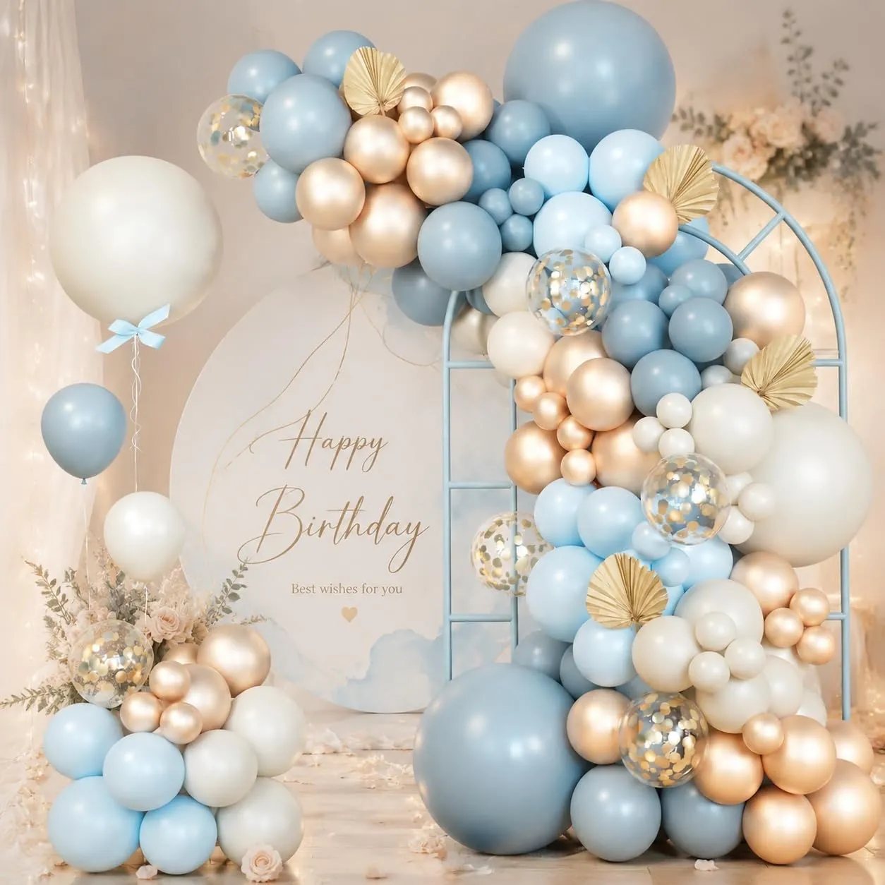 fairymaiden Kit Arco di Palloncini Blu, Azzurri e Dorati - 111 Pezzi - immagine 1