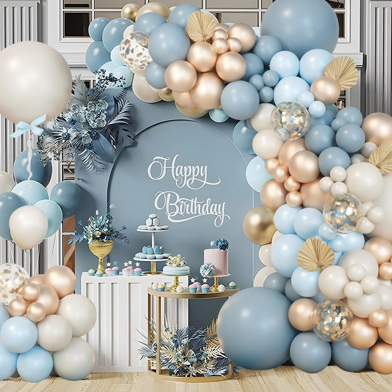 fairymaiden Kit Arco di Palloncini Blu, Azzurri e Dorati - 111 Pezzi - immagine 4