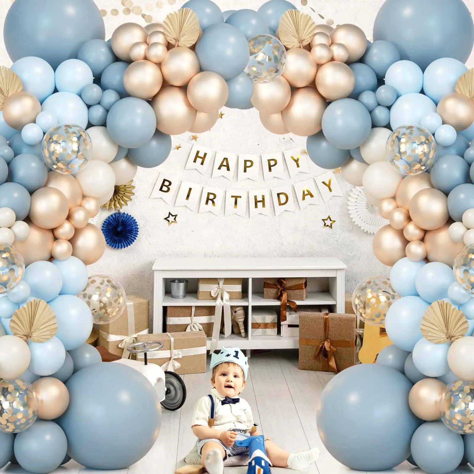 fairymaiden Kit Arco di Palloncini Blu, Azzurri e Dorati - 111 Pezzi - immagine 6