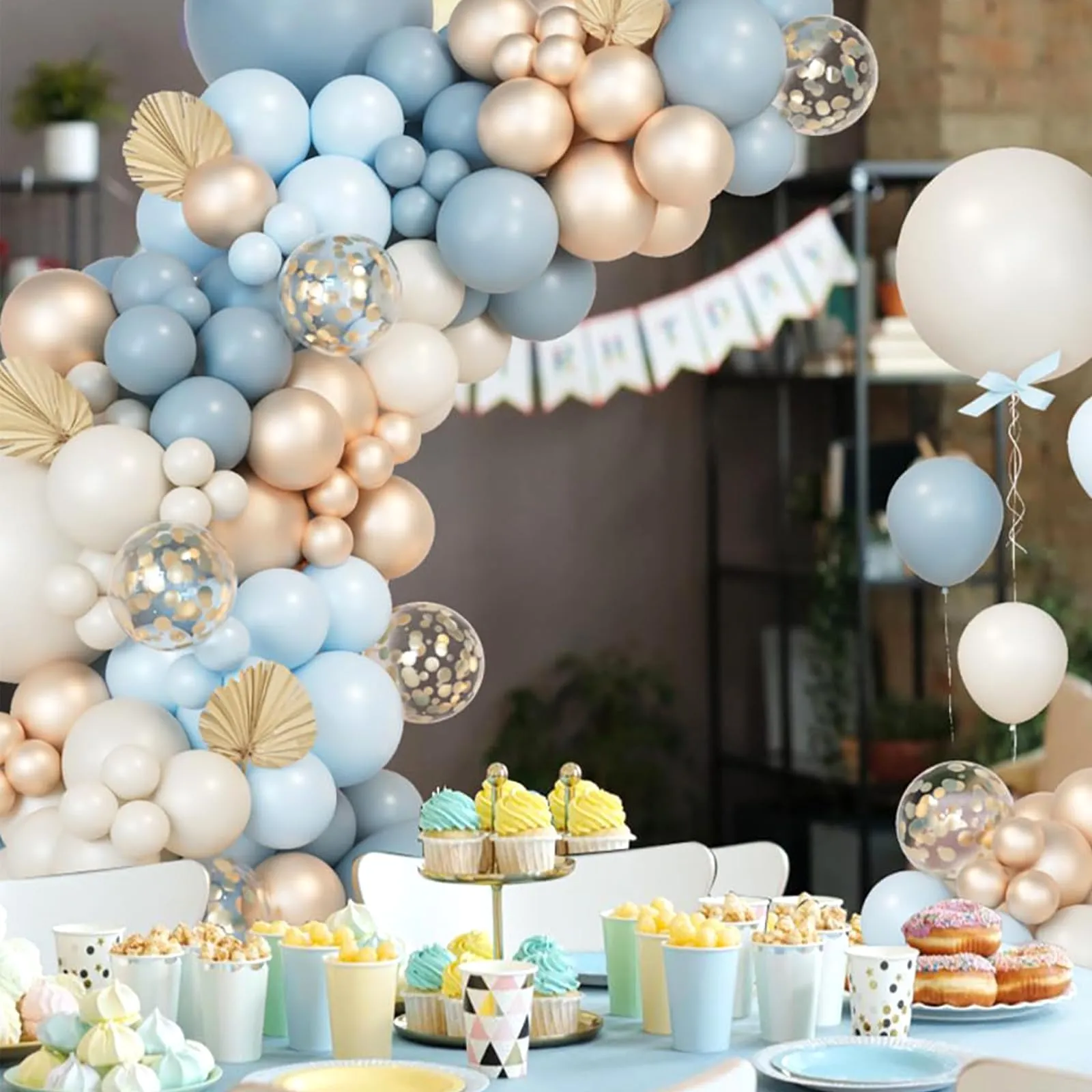 fairymaiden Kit Arco di Palloncini Blu, Azzurri e Dorati - 111 Pezzi - immagine 8