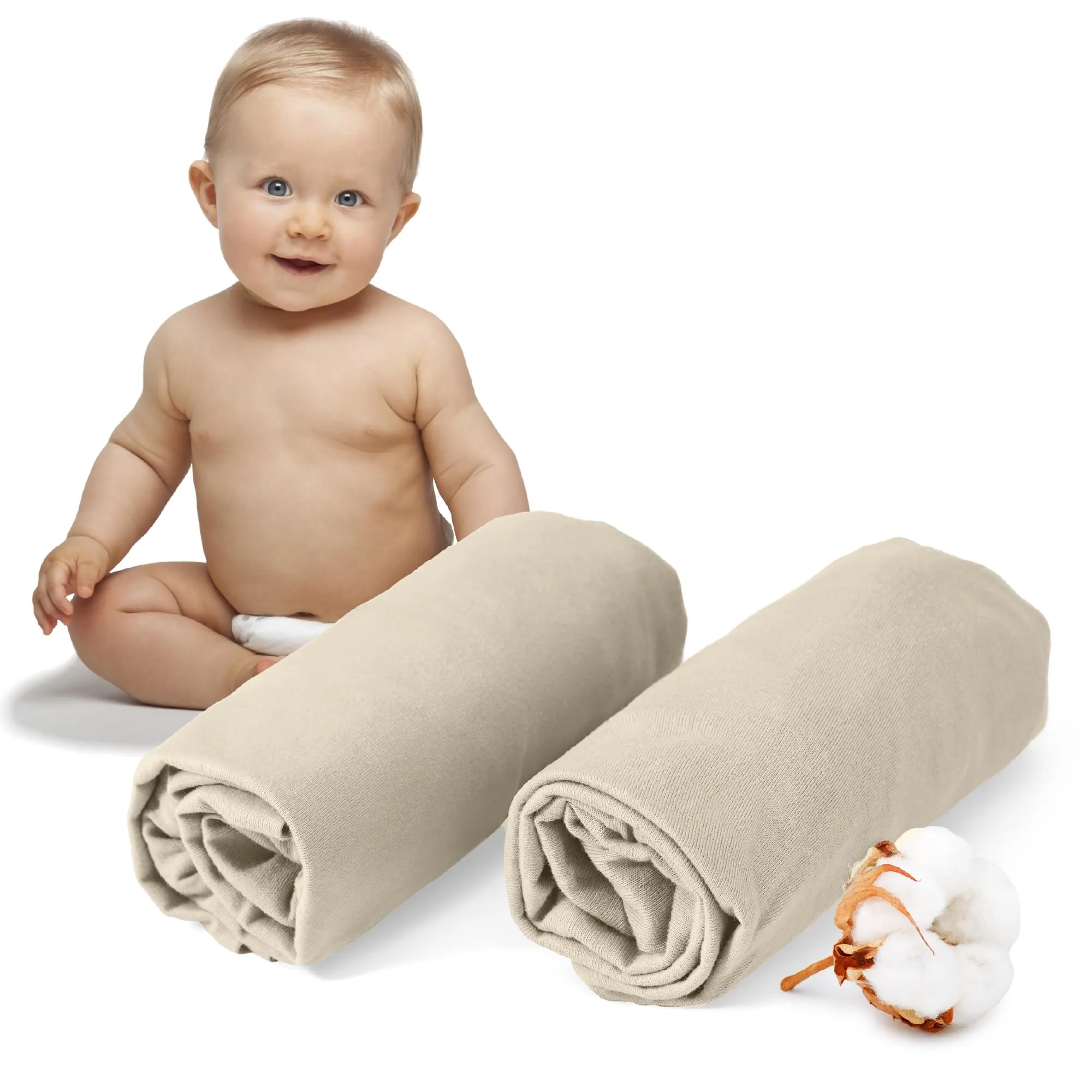 Dreamzie Set 2 Lenzuola con Angoli in Cotone per Bambini 60x120 / 70x140, Oeko Tex, Beige - immagine 1