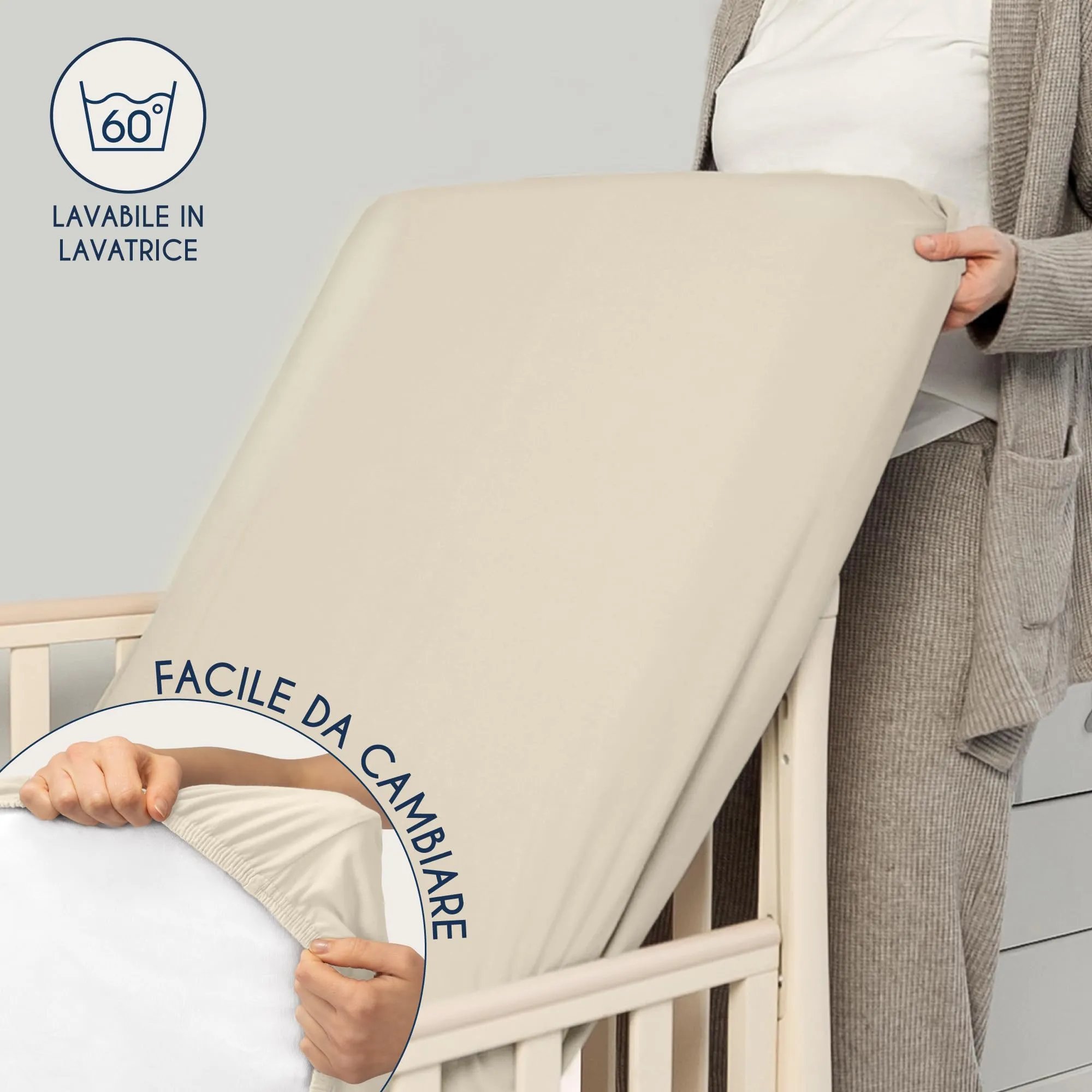 Dreamzie Set 2 Lenzuola con Angoli in Cotone per Bambini 60x120 / 70x140, Oeko Tex, Beige - immagine 6