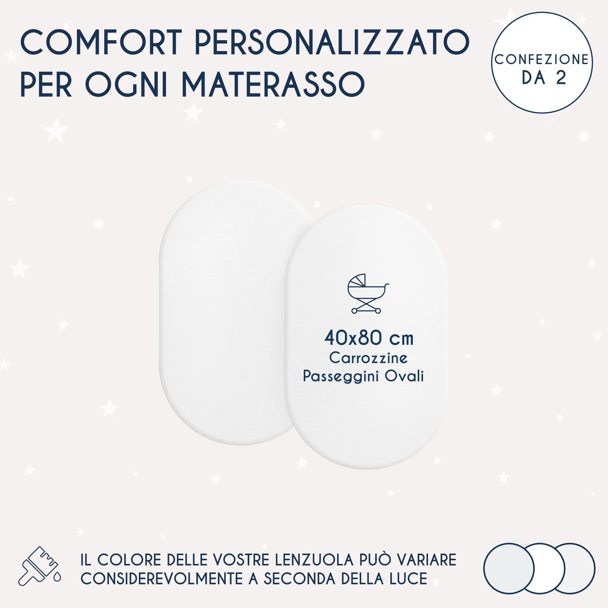 Dreamzie Set 2 Lenzuoli con Angoli in Cotone per Bambini 40x80 Bianco Oeko Tex - immagine 2