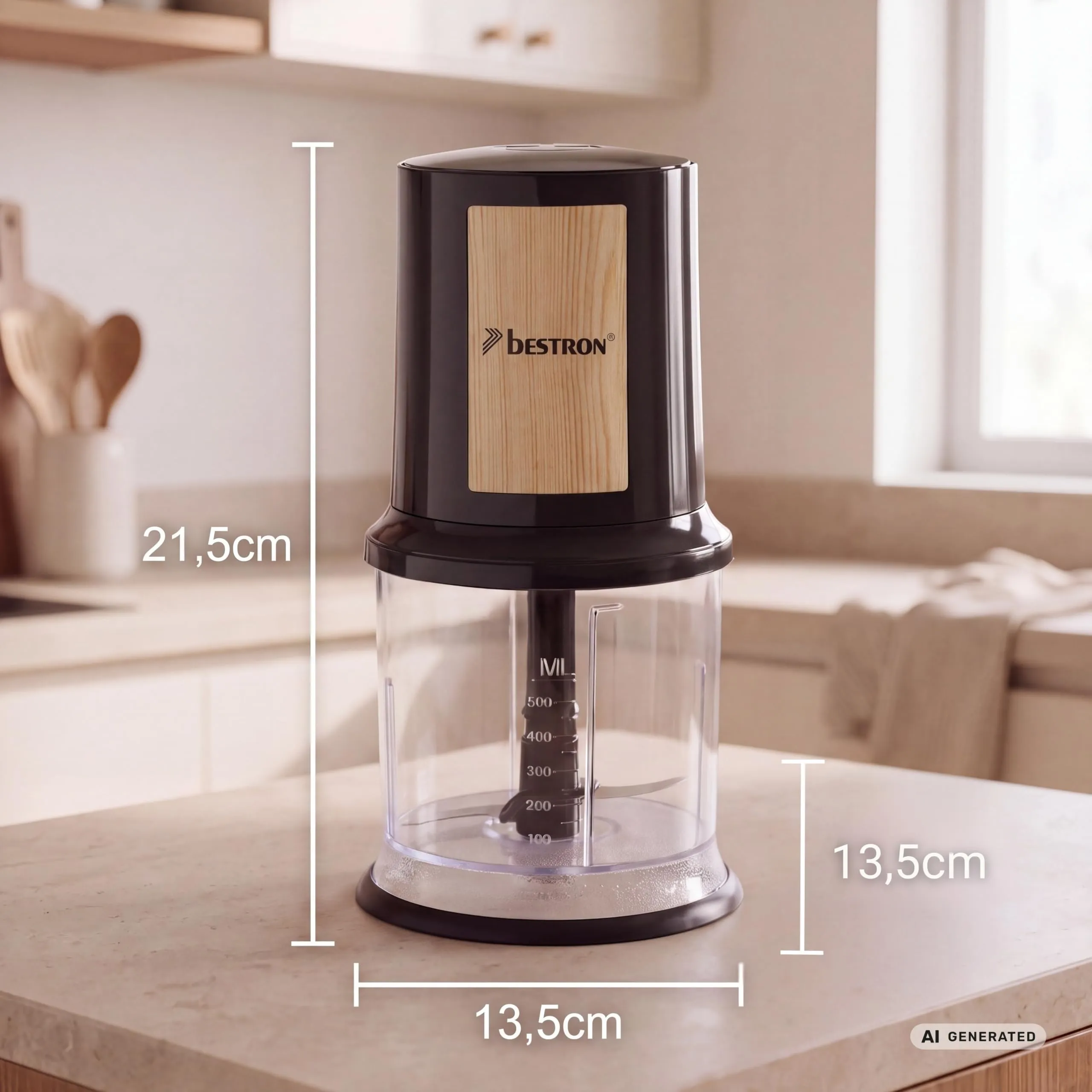 Bestron AKC200BW Tritatutto Elettrico 400W, 500 ml, Black & Wood, Nero/Legno - immagine 2