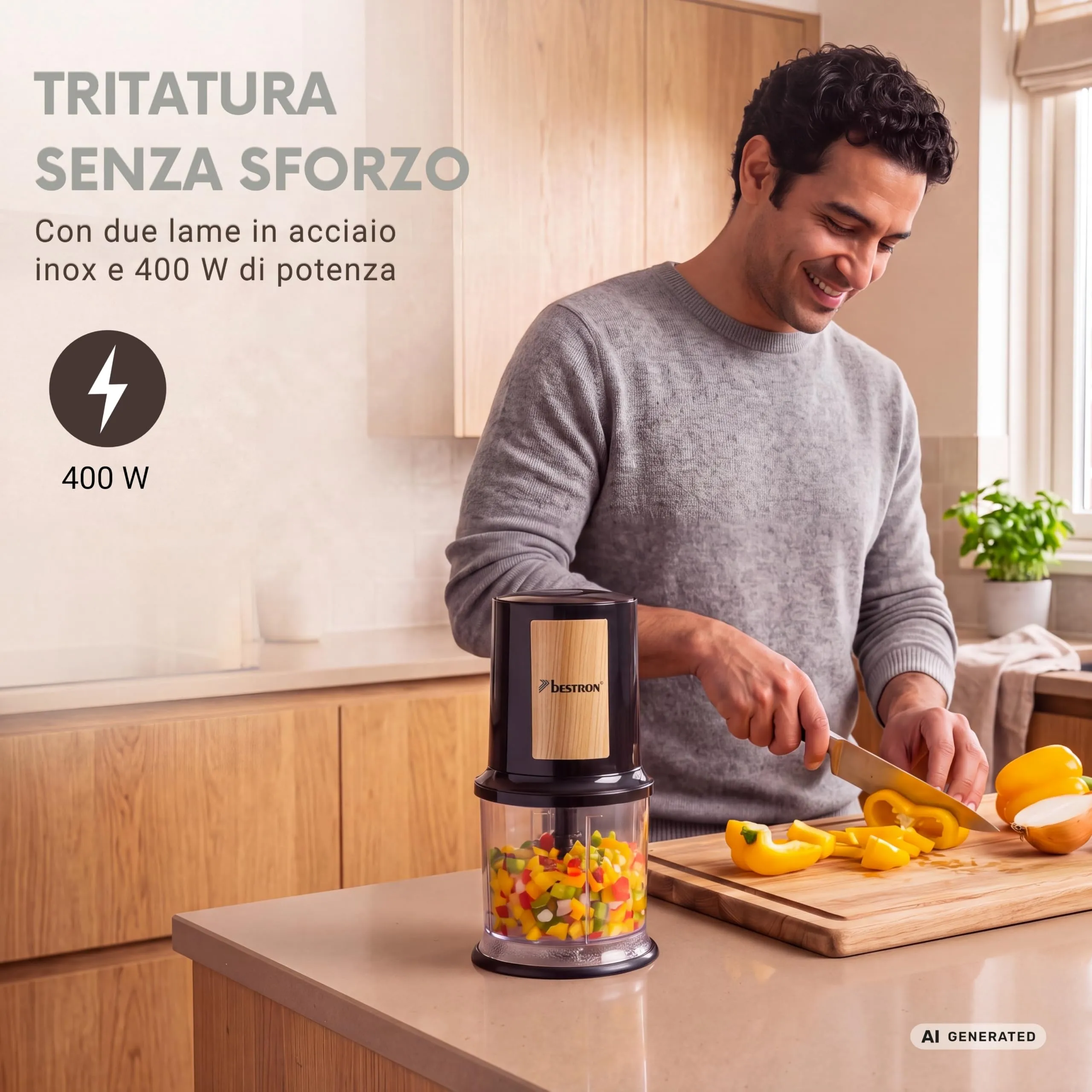 Bestron AKC200BW Tritatutto Elettrico 400W, 500 ml, Black & Wood, Nero/Legno - immagine 3
