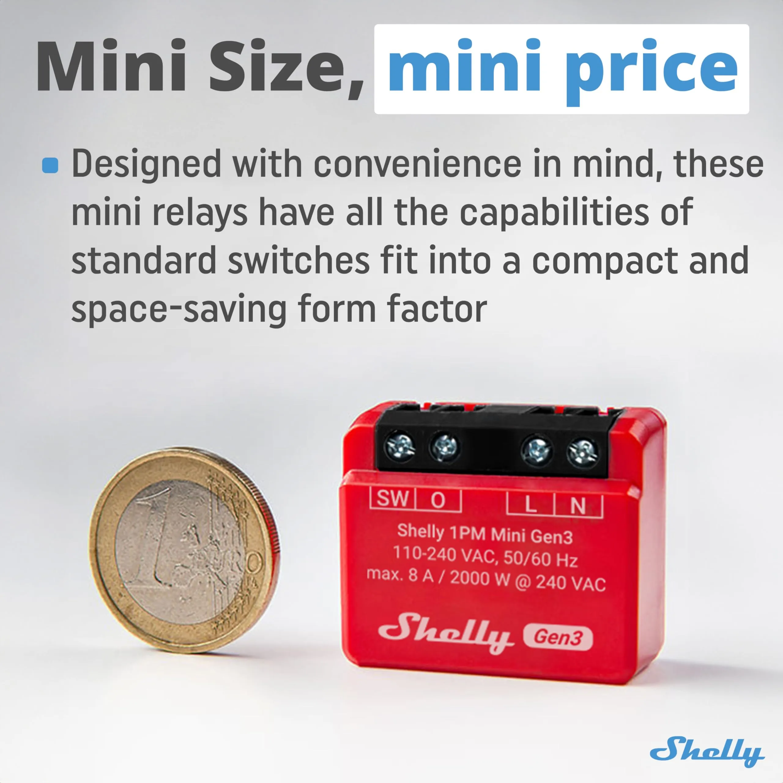 Shelly 1PM Mini Gen3 Smart Switch Relay, WiFi and Bluetooth - immagine 2