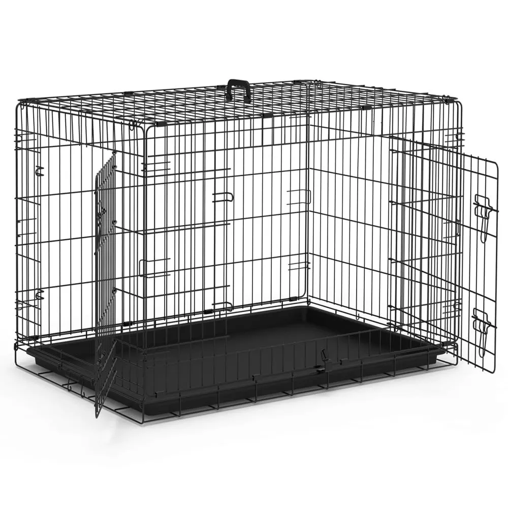 VOUNOT Gabbia per Cani Pieghevole in Metallo con 2 Porte e Vassoio Rimovibile, 92x58x64cm, Nero - immagine 1