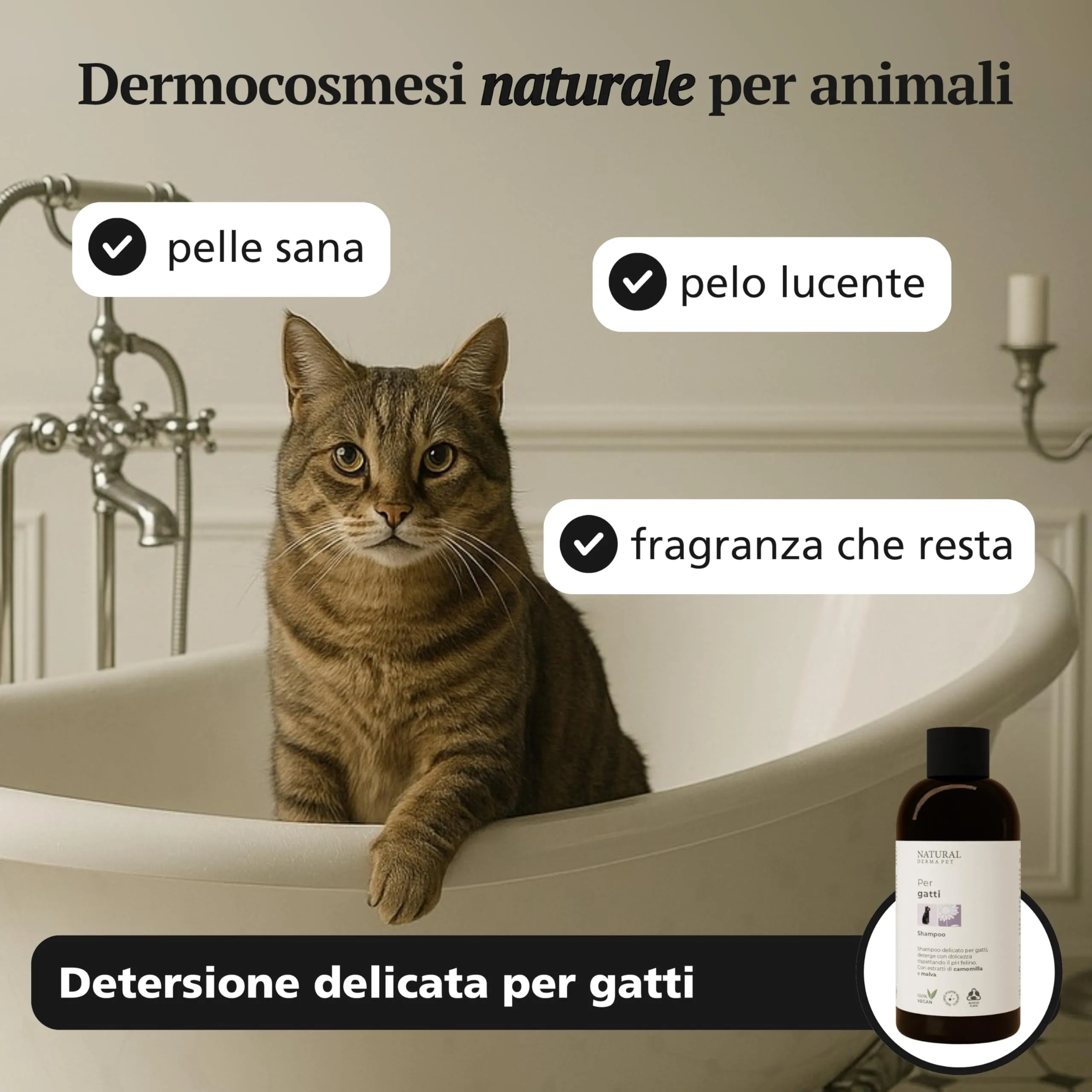 Natural Derma Pet Shampoo per Gatti Azione Lenitiva e Idratante, 200 ml - immagine 2