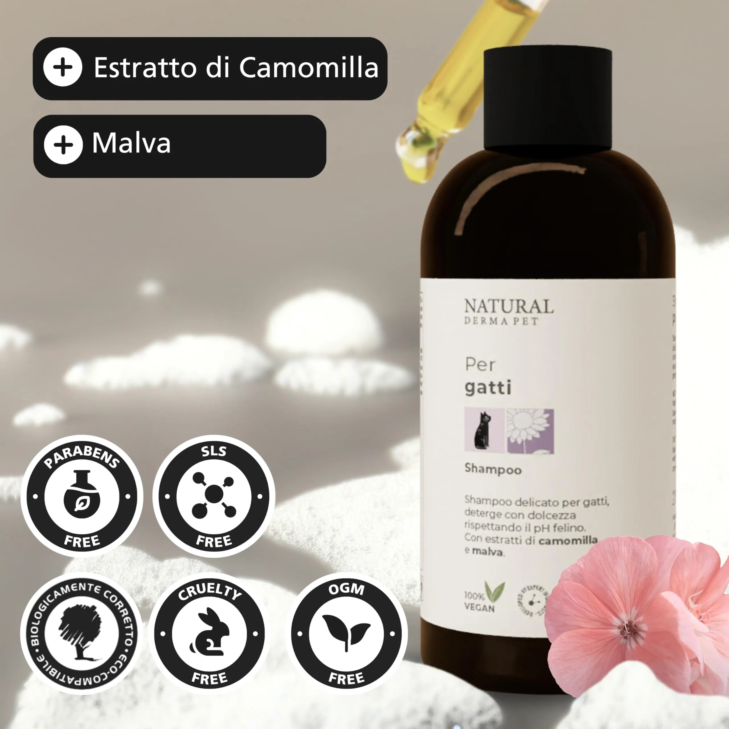 Natural Derma Pet Shampoo per Gatti Azione Lenitiva e Idratante, 200 ml - immagine 3