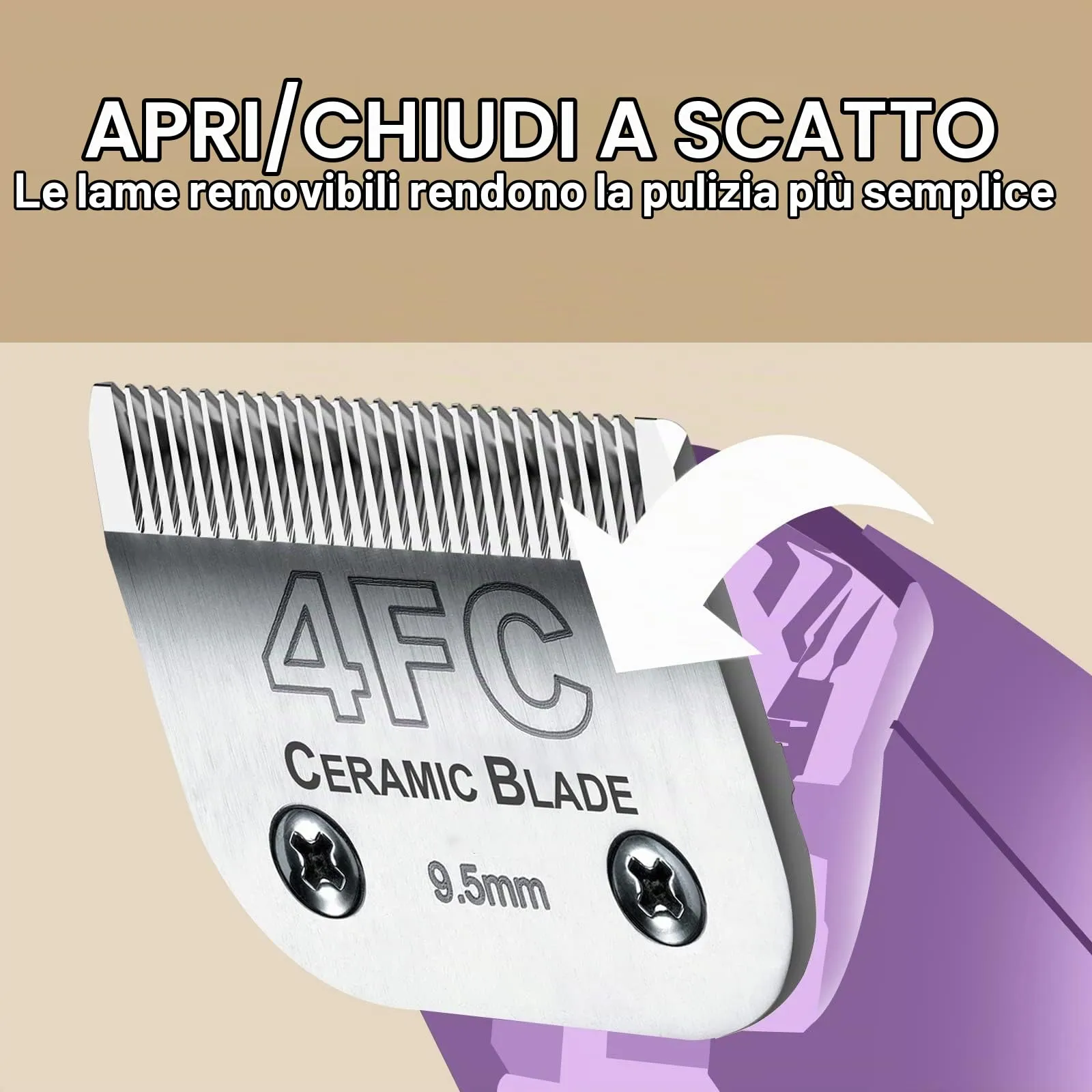 AUDOC Lame in ceramica staccabili per tosatrice cani, compatibili con Andis, Oster A5, Wahl KM, taglia 4FC 3/8" (9,5 mm) - immagine 2