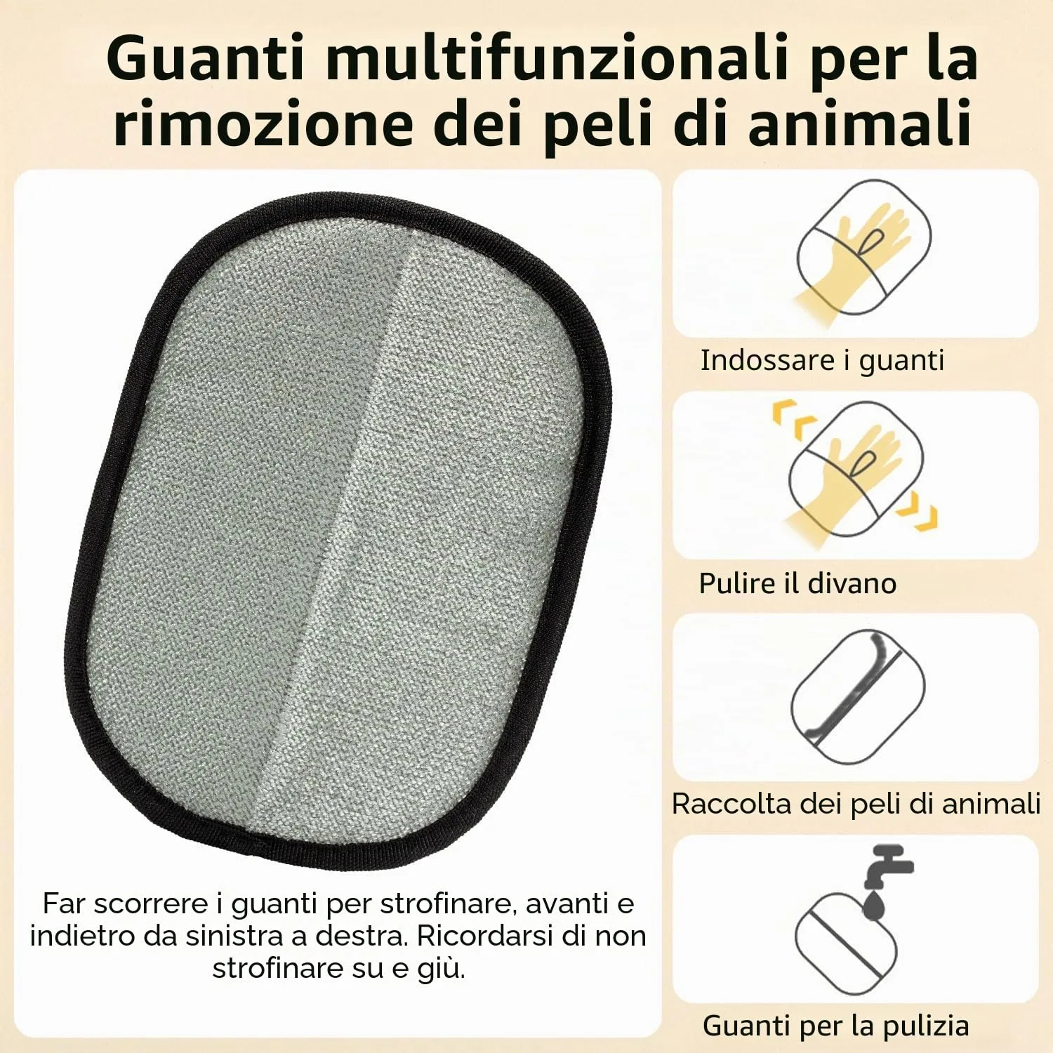 Kunoli Guanto per Peli di Gatto e Cane per Pulizia di Animali, Tappeti e Divani, Set da 3 pezzi - immagine 3