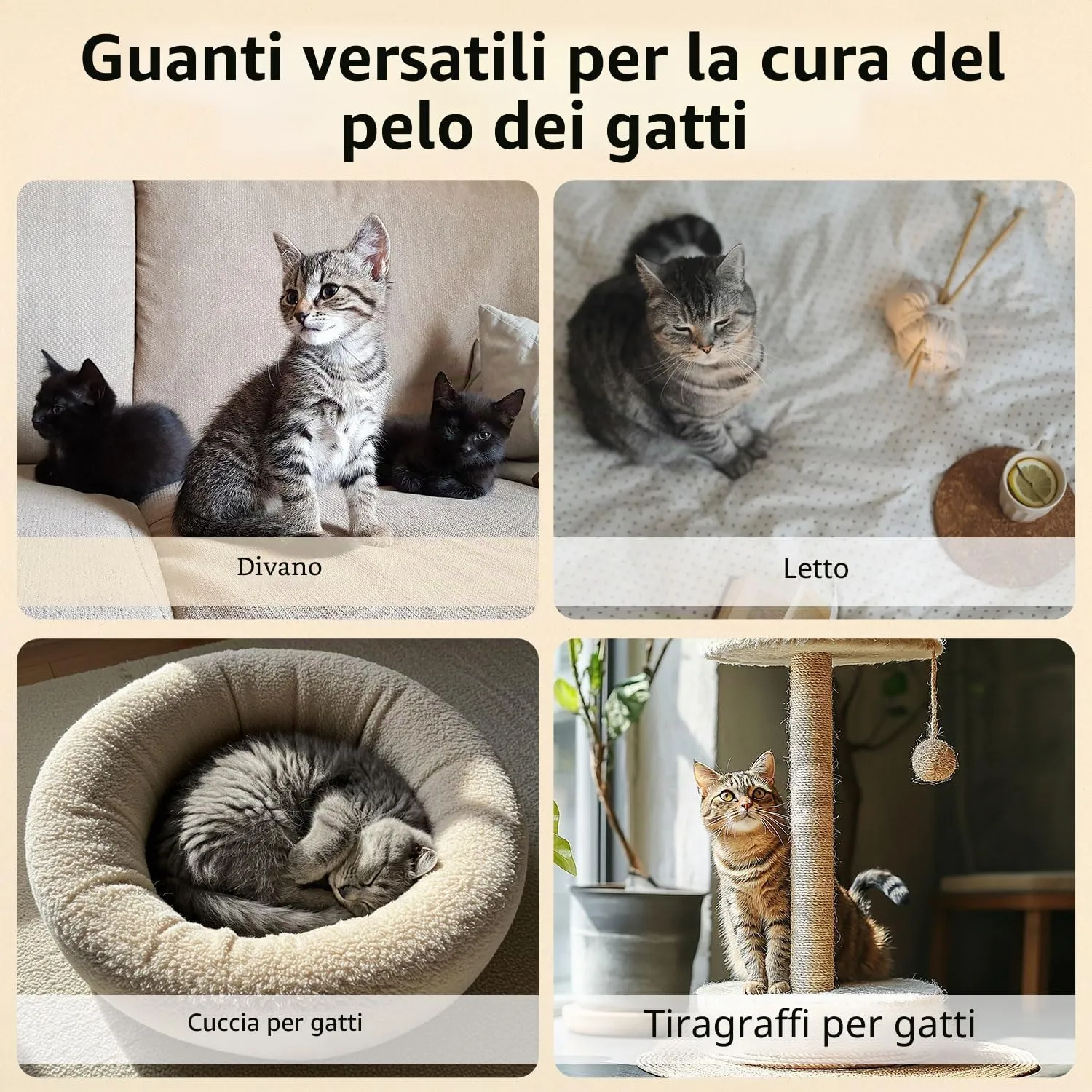 Kunoli Guanto per Peli di Gatto e Cane per Pulizia di Animali, Tappeti e Divani, Set da 3 pezzi - immagine 6