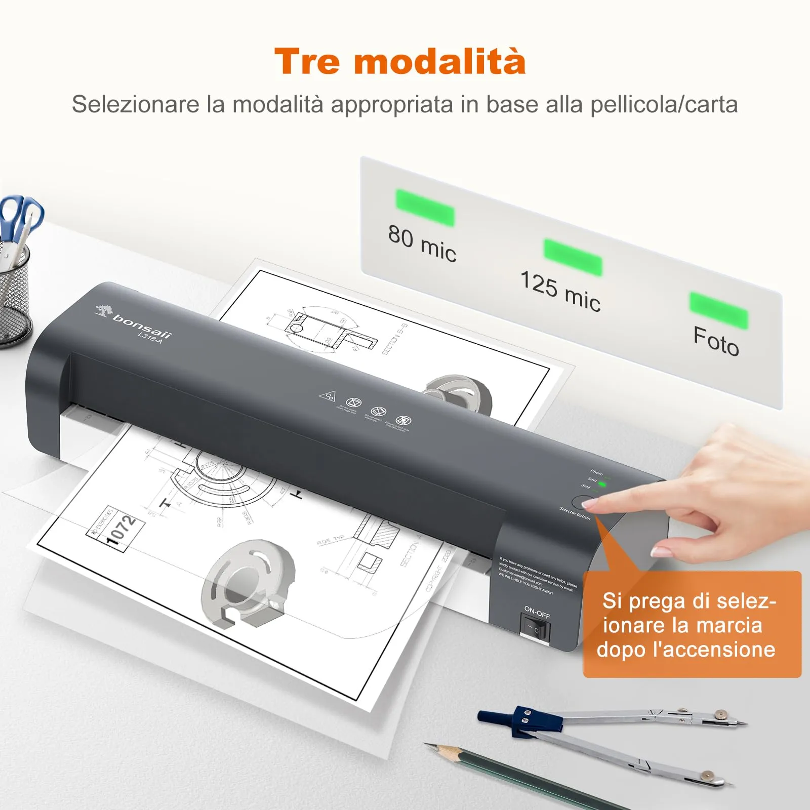 Bonsaii Plastificatrice A3 Kit 7 in 1 con NTC e taglierina - immagine 5