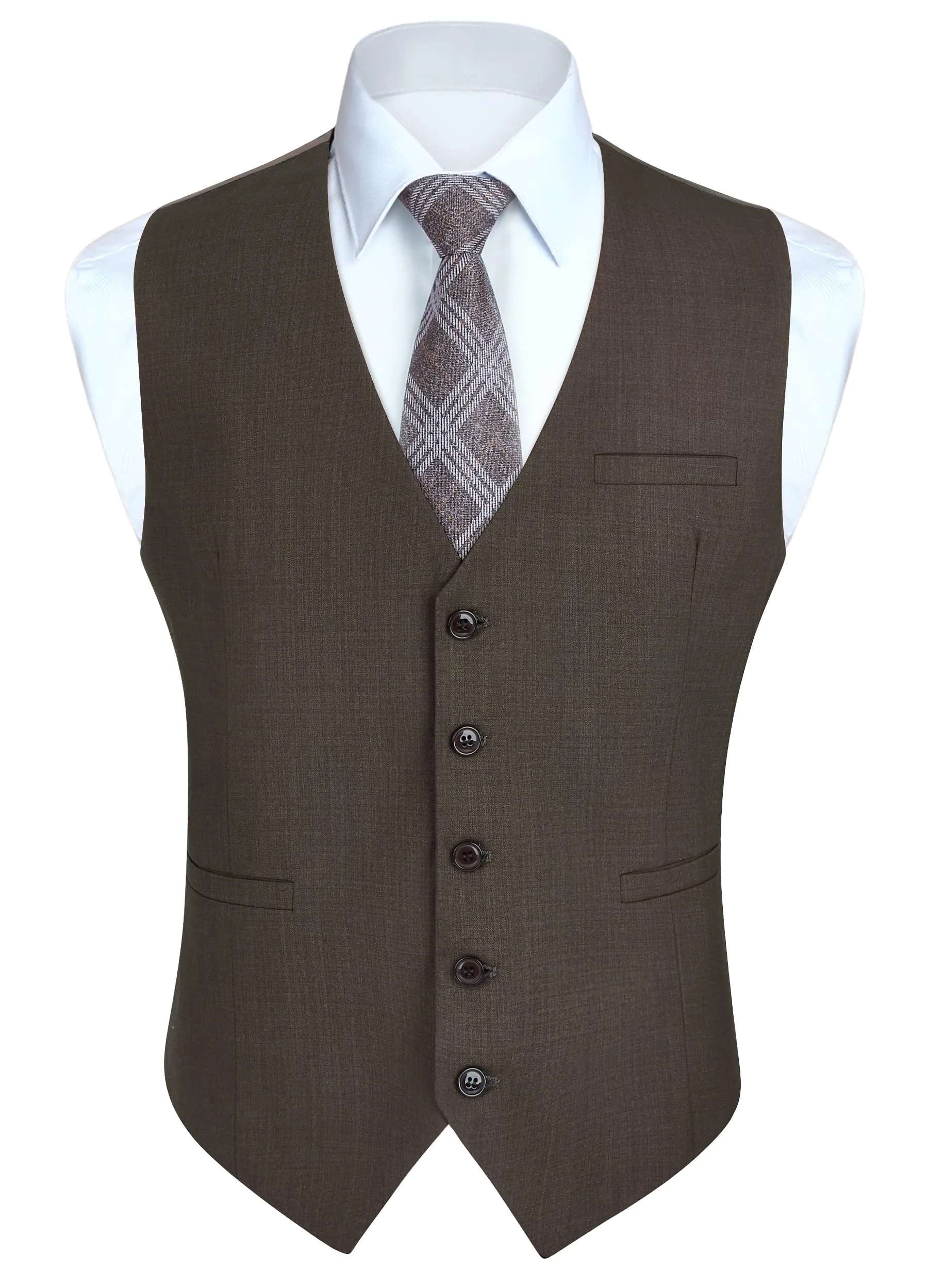 HISDERN Gilet da Uomo in Cotone Tinta Unita, Marrone Vintage, L - immagine 1