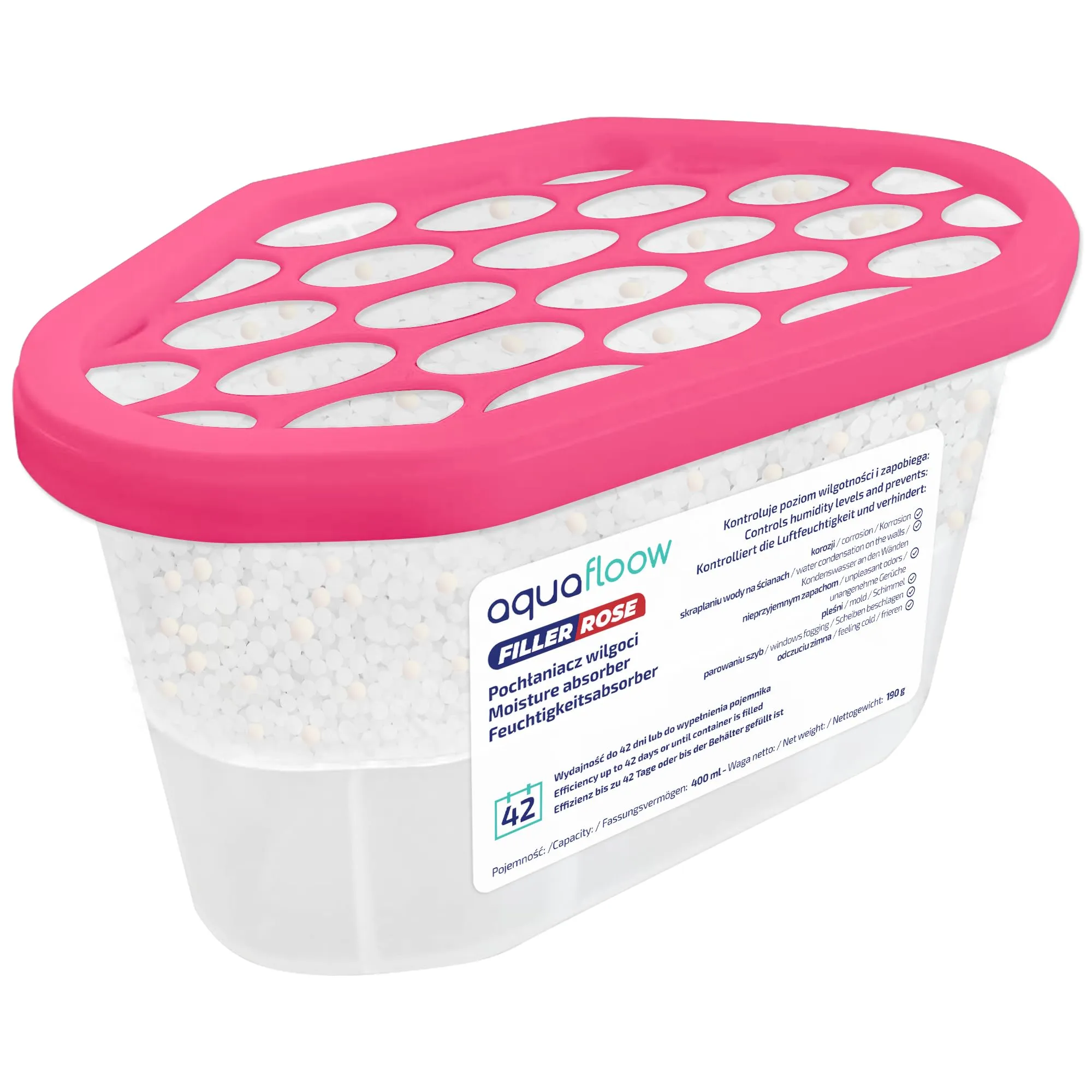 Aquafloow Assorbitore di Umidità per Ambienti 400 ml, 3 Pezzi, Rose - immagine 2