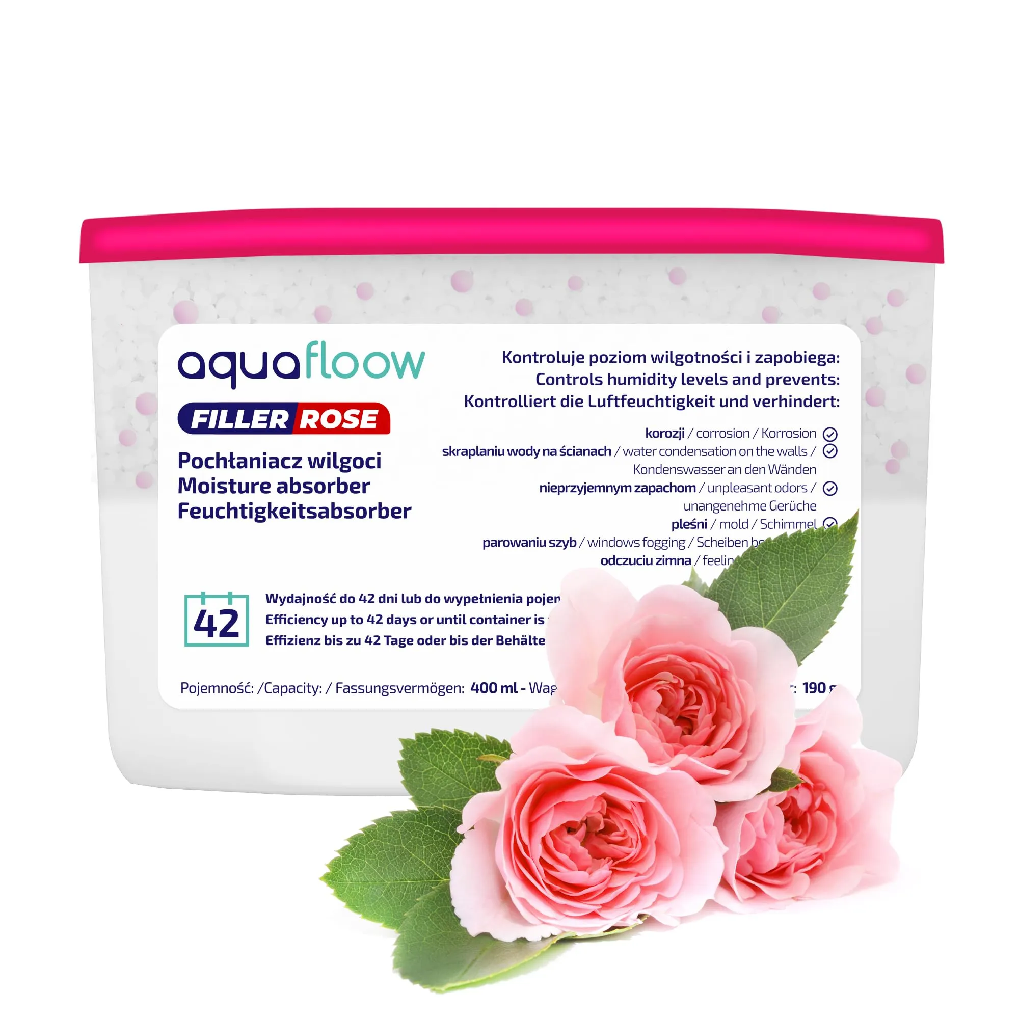 Aquafloow Assorbitore di Umidità per Ambienti 400 ml, 3 Pezzi, Rose - immagine 3