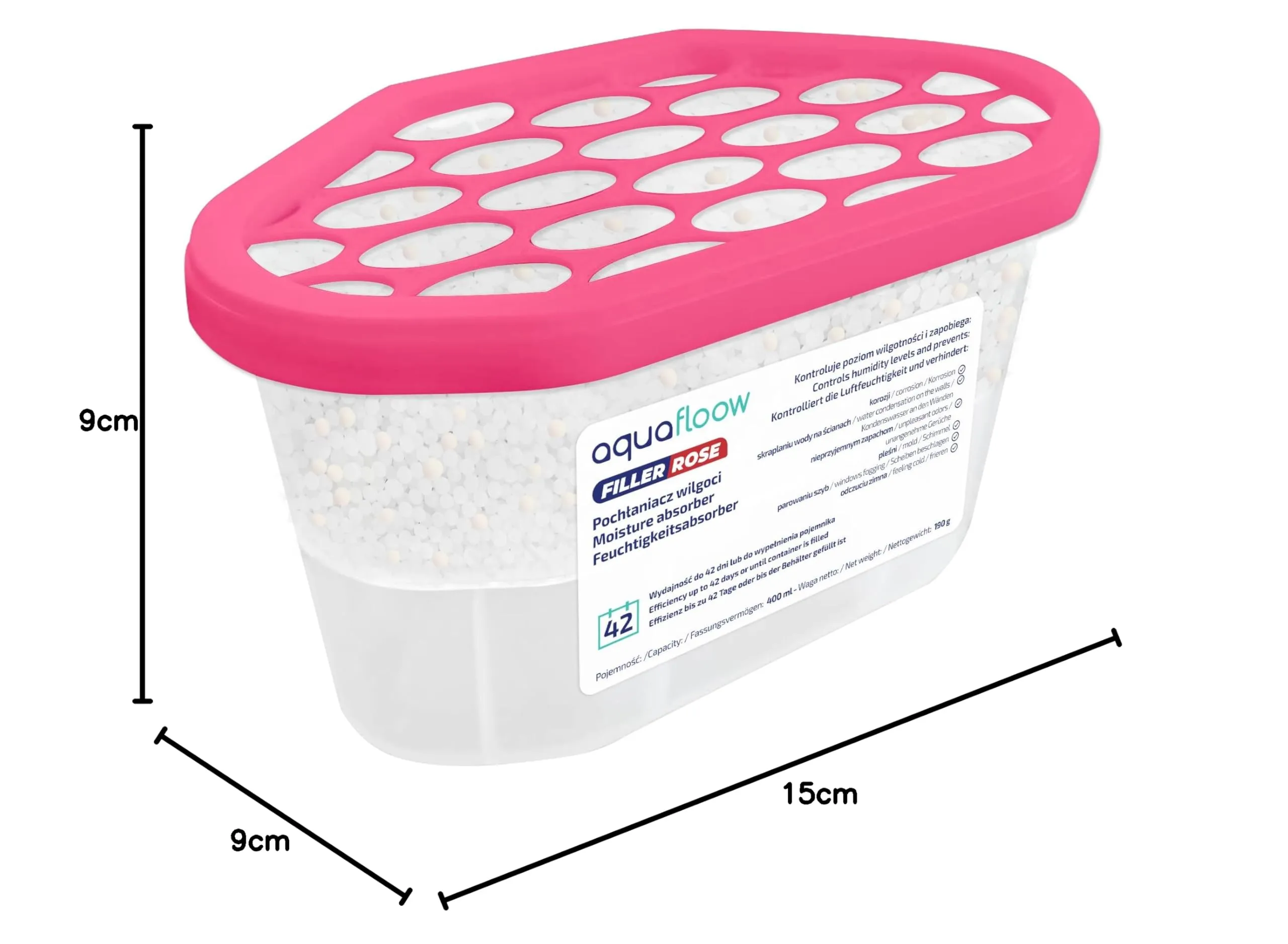 Aquafloow Assorbitore di Umidità per Ambienti 400 ml, 3 Pezzi, Rose - immagine 6