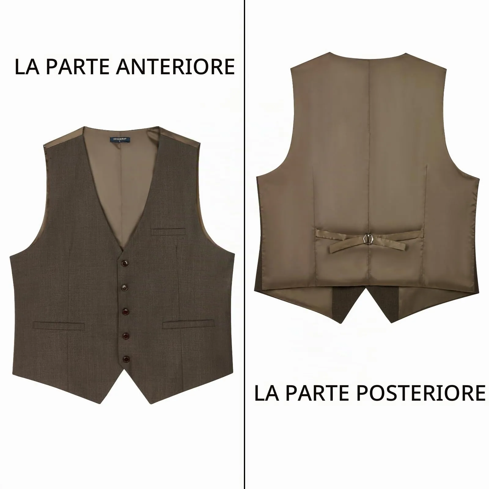 HISDERN Gilet da Uomo in Cotone Tinta Unita, Marrone Vintage, XS - immagine 3