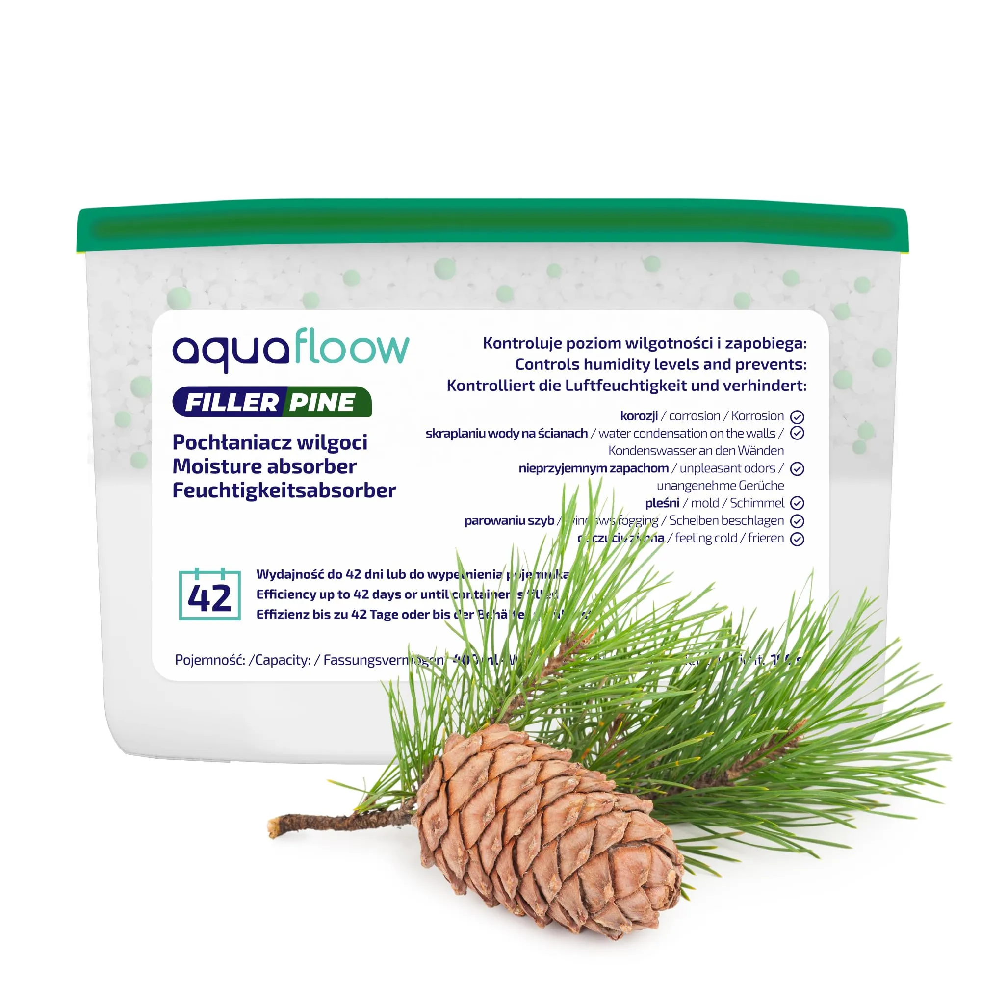 Aquafloow Assorbitore di Umidità per Ambienti 400 ml, Pino, 6 Pezzi - immagine 3