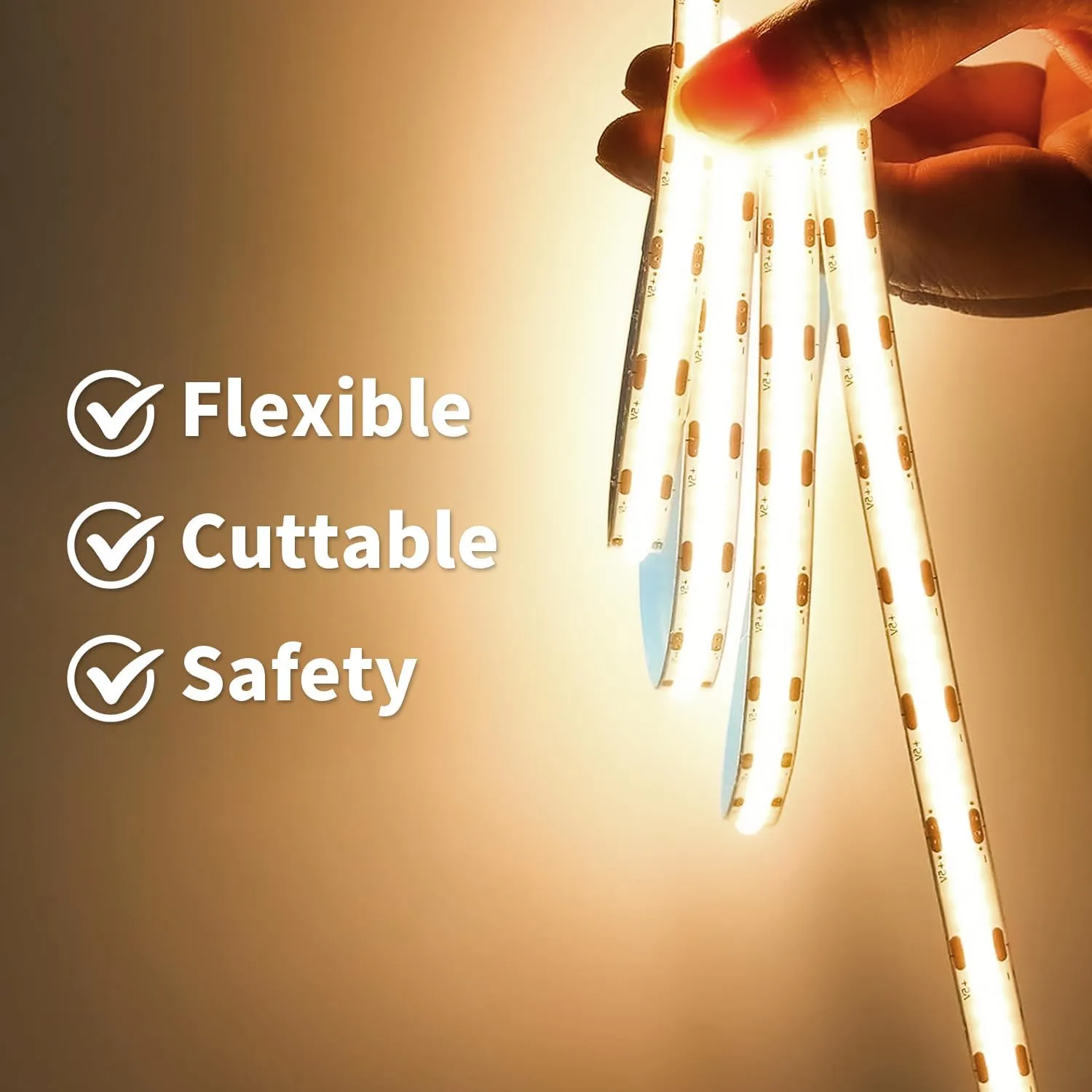 ShineBurky Striscia LED COB 5V USB, Bianco Caldo 3000K, 2 Metri, 640LED, CRI93+ - immagine 2