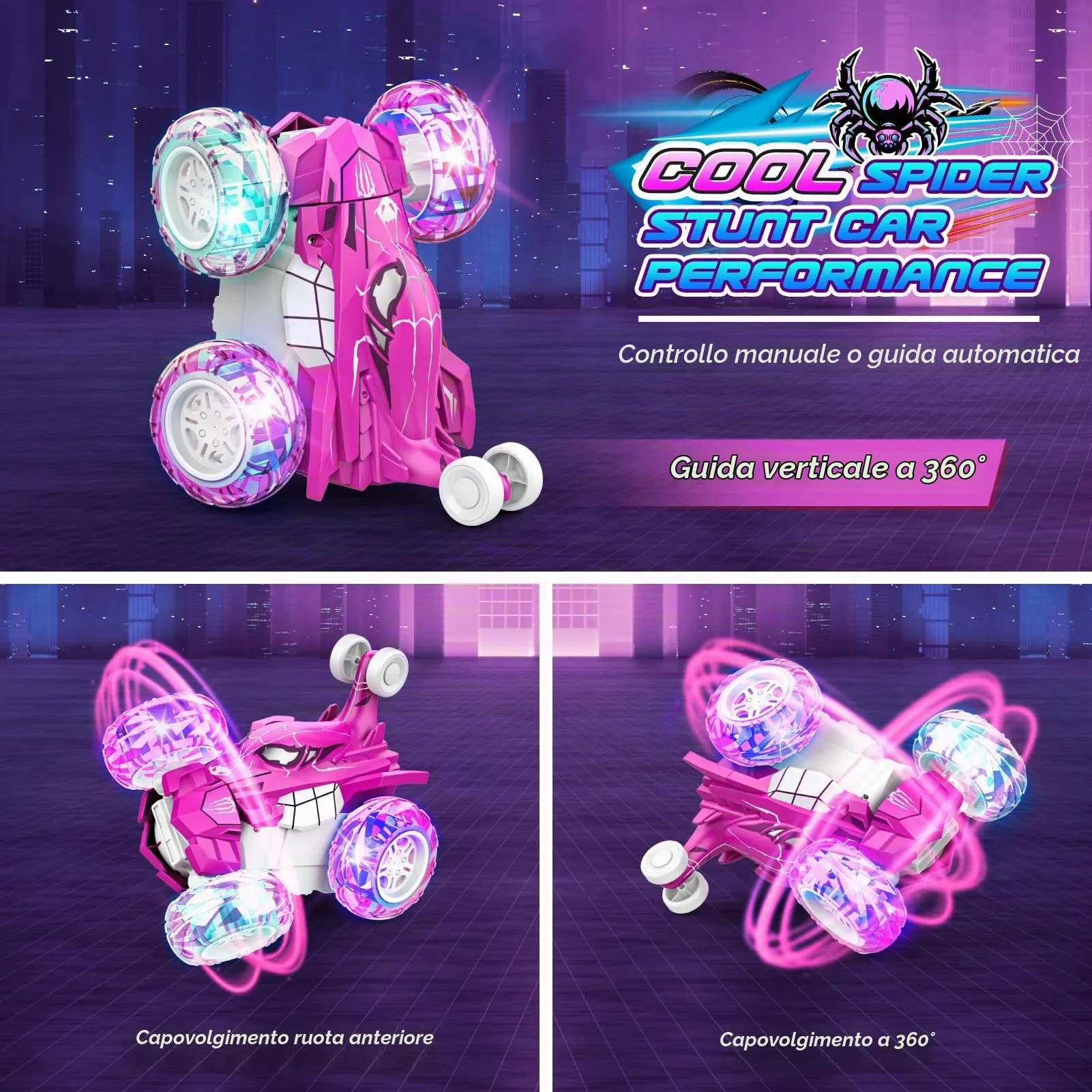 Dreamlandia Monster Truck RC Spider Auto Rotante 360° con Luci LED e Ricarica USB - immagine 2