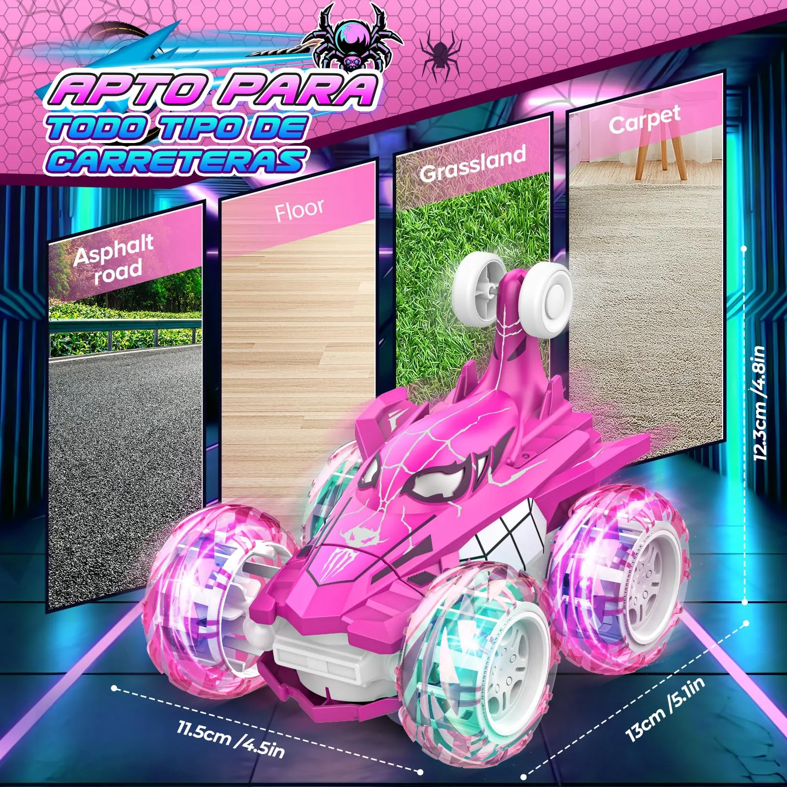 Dreamlandia Monster Truck RC Spider Auto Rotante 360° con Luci LED e Ricarica USB - immagine 4