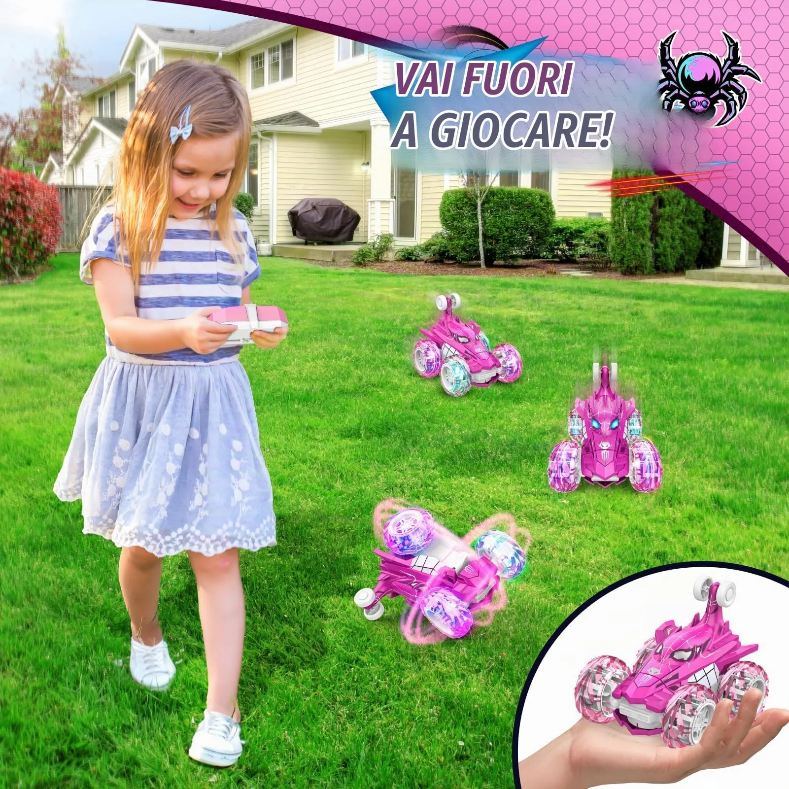 Dreamlandia Monster Truck RC Spider Auto Rotante 360° con Luci LED e Ricarica USB - immagine 5